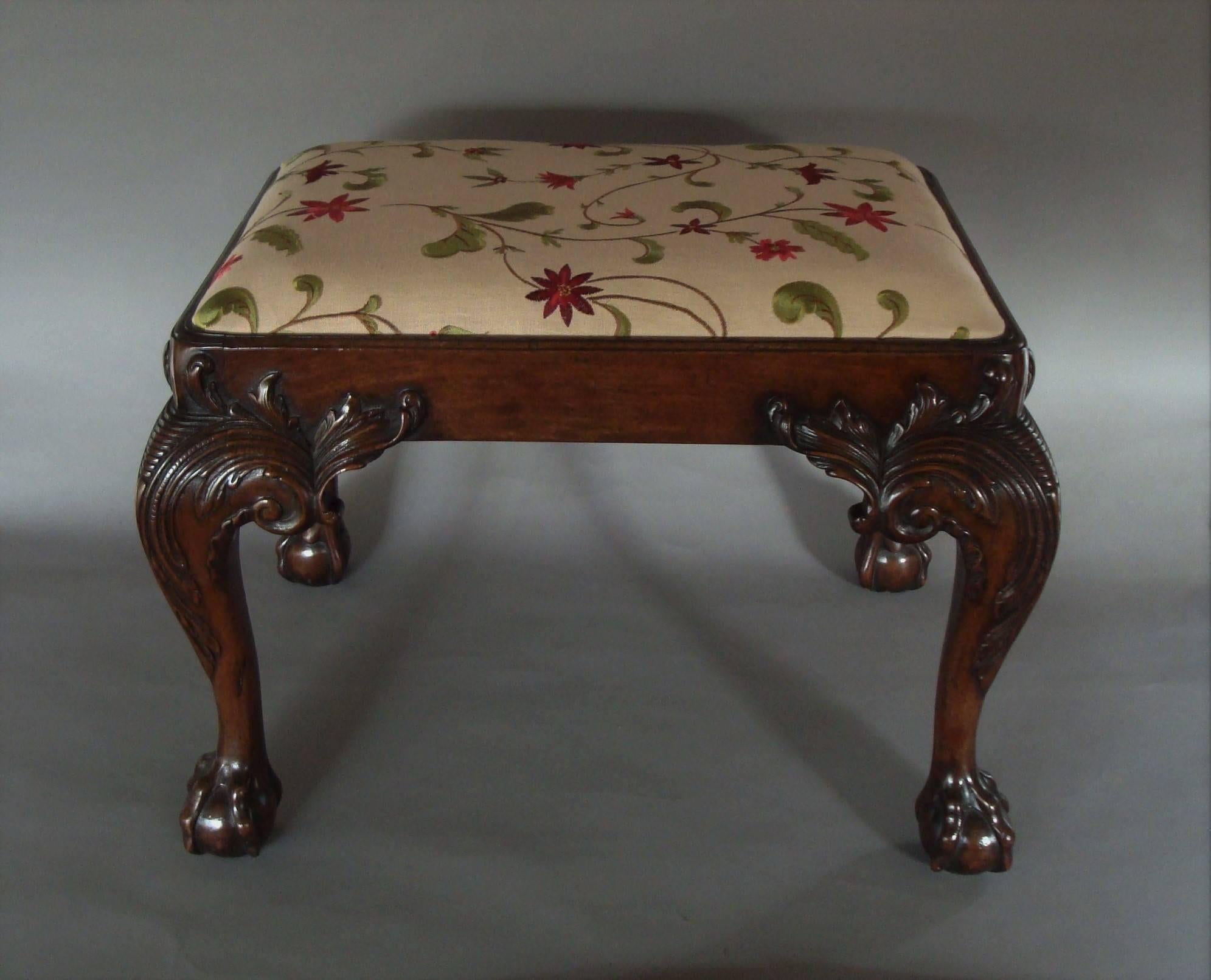 English 19th Century Carved Mahogany Stool in George II Manner