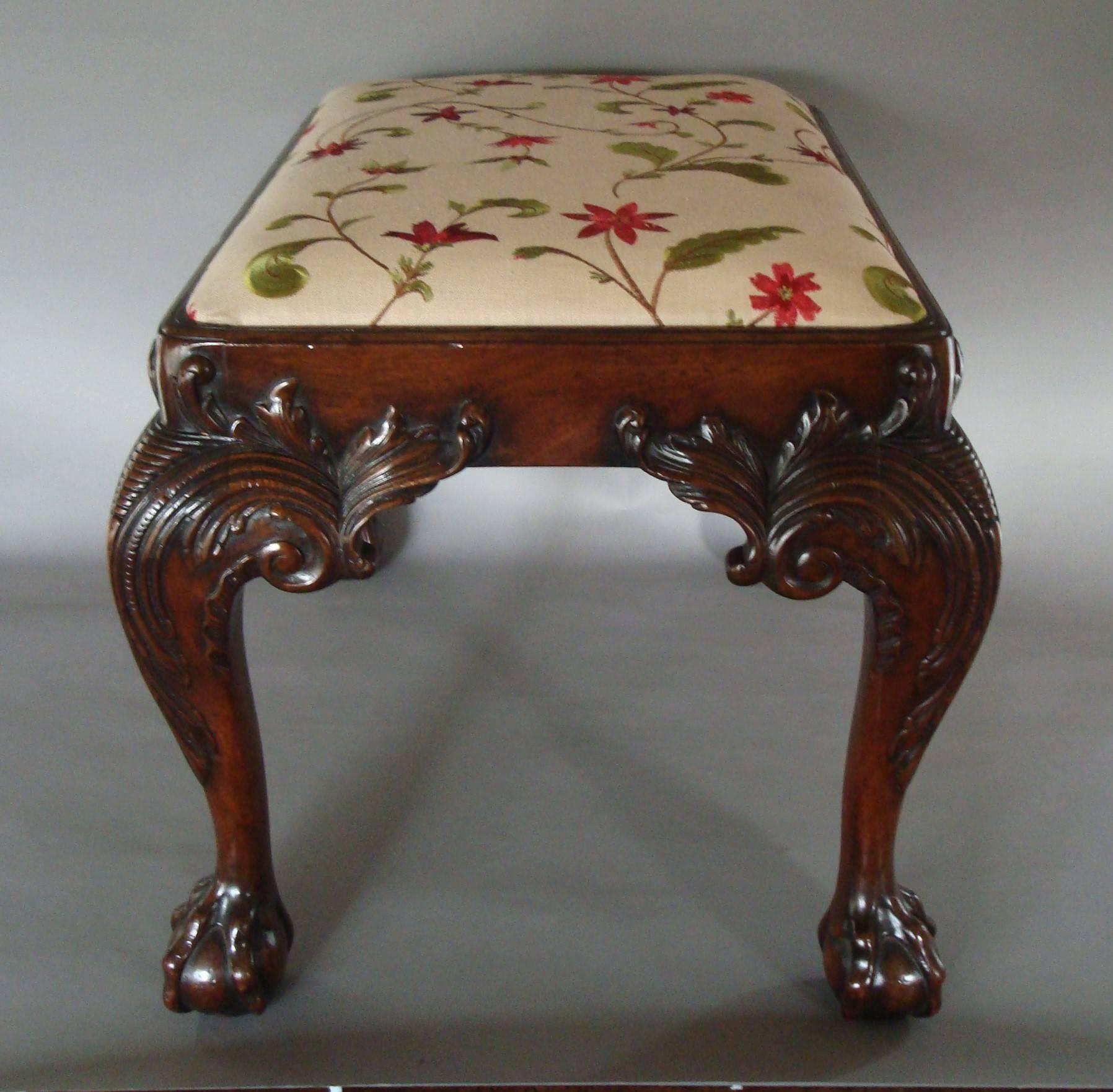 19th Century Carved Mahogany Stool in George II Manner 1