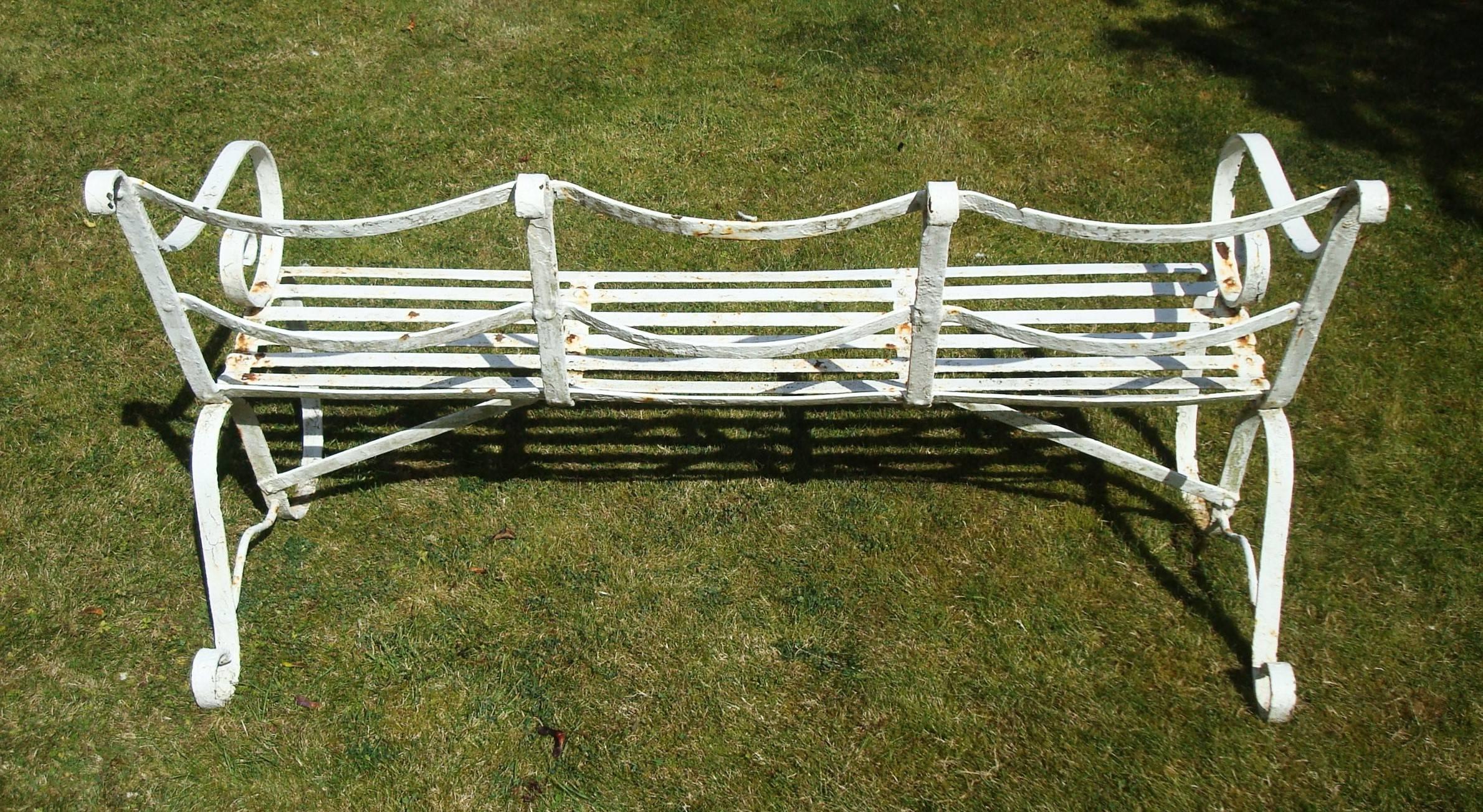 Early 19th Century Regency Wrought Iron Garden Seat/ Bench For Sale