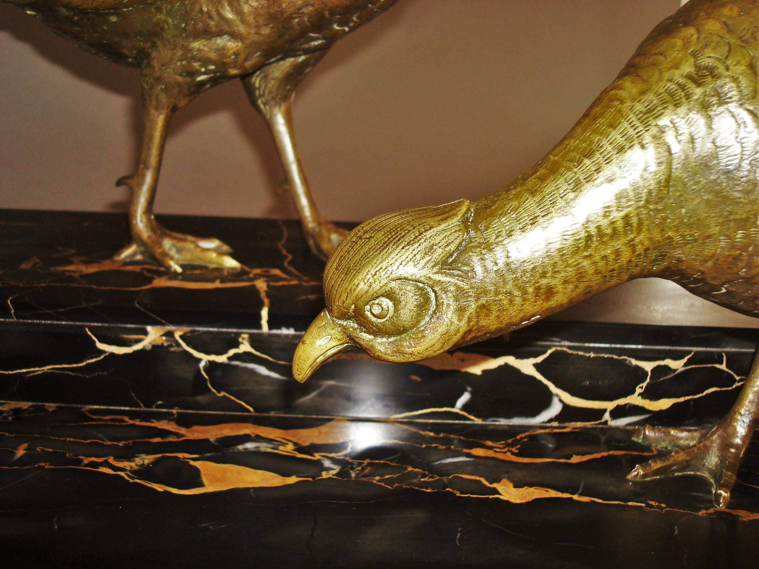 Early 20th Century Pair of Large Gilt Bronze Pheasants 1