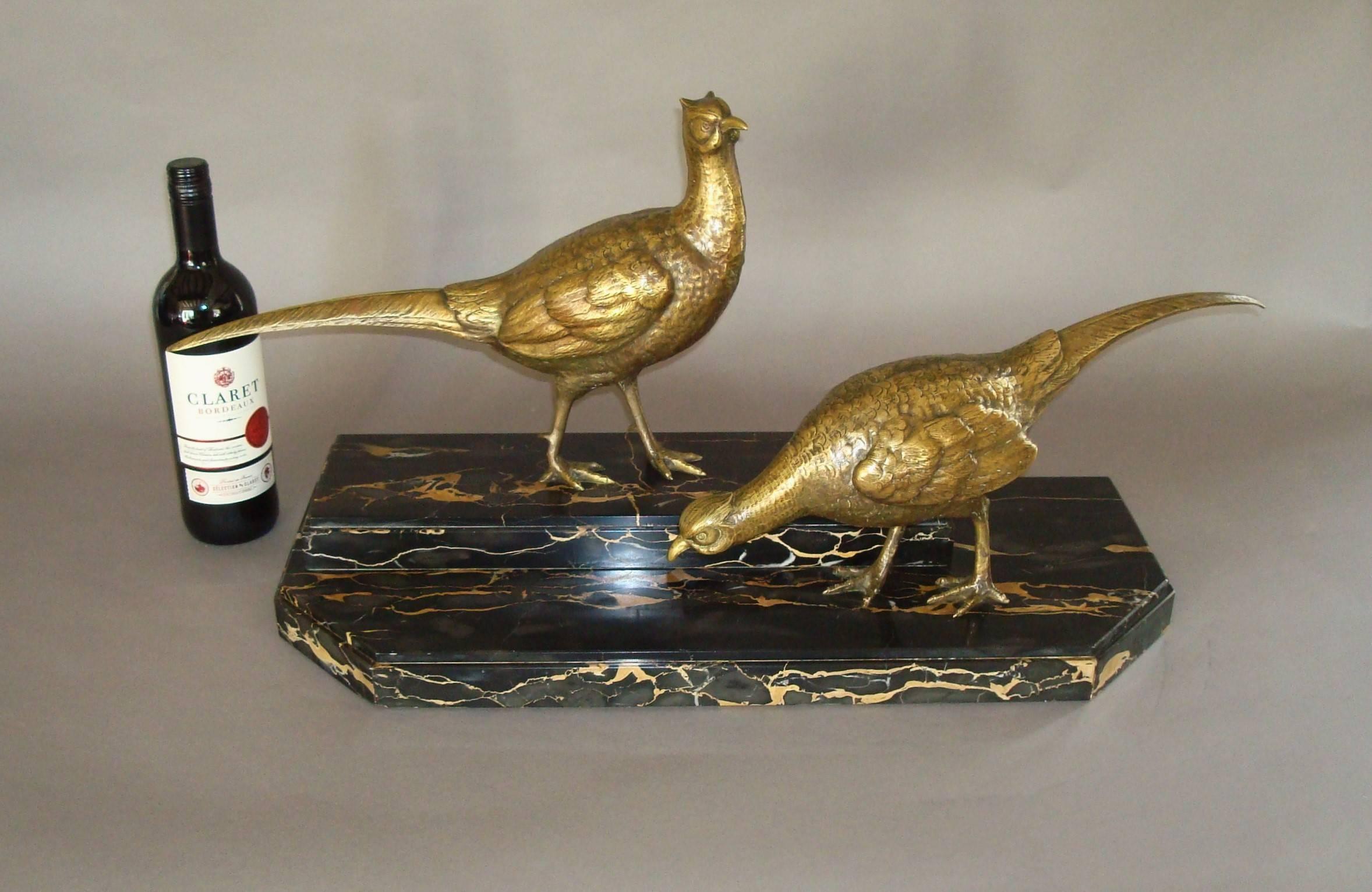 Early 20th Century Pair of Large Gilt Bronze Pheasants 3