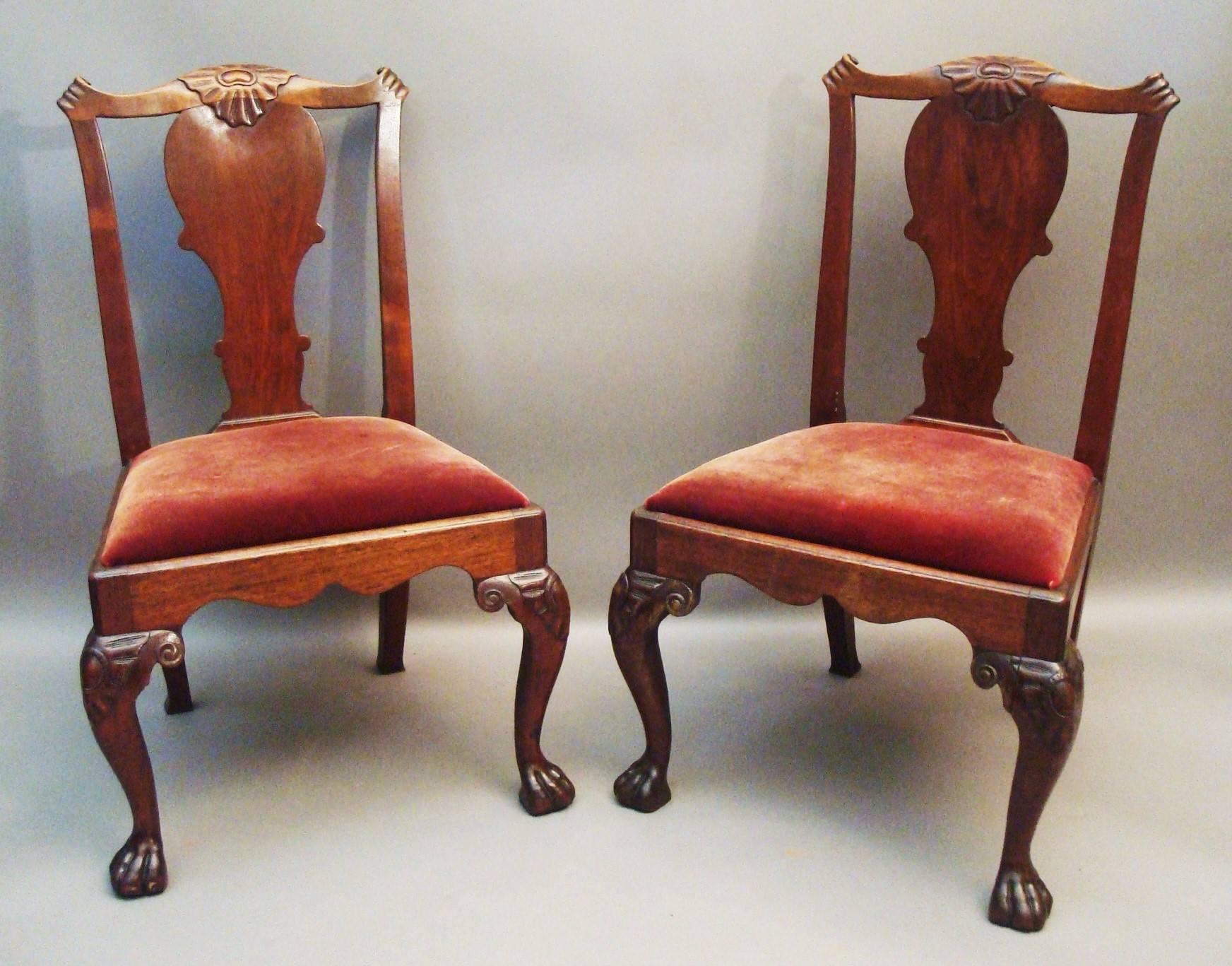 Mahogany George II Pair of Irish Walnut Side Chairs For Sale