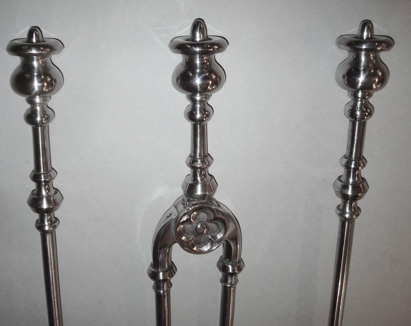 George IV Set of Polished Steel Fire Irons or Fire Tools For Sale 1
