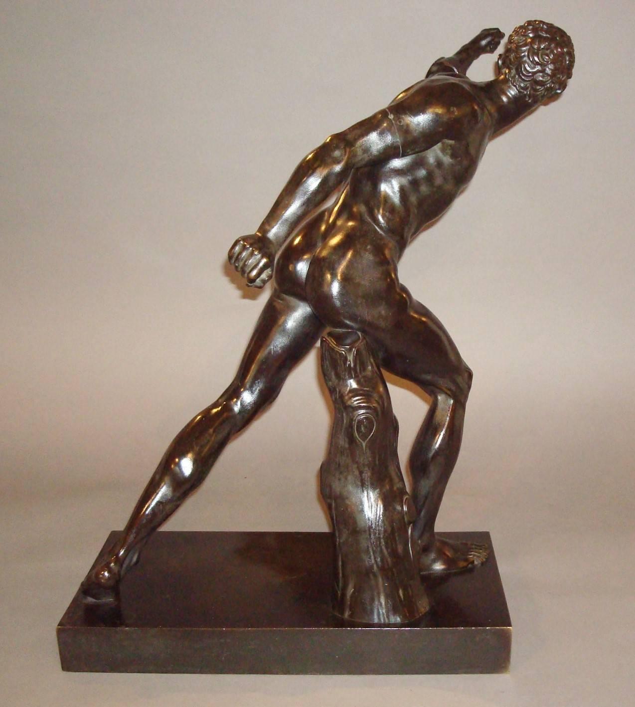 Polished Grand Tour Classical Bronze of Borghese Gladiator of Large Proportions