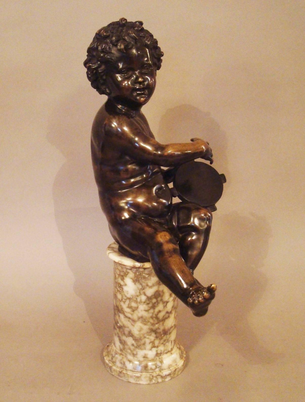 Polished 19th Century Bronze Sculpture of Putti / Cherub For Sale