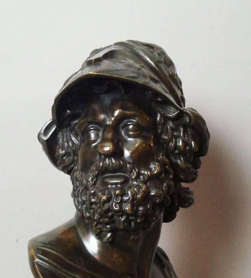 Polished 19th Century Bronze Grand Tour Bust of Ajax