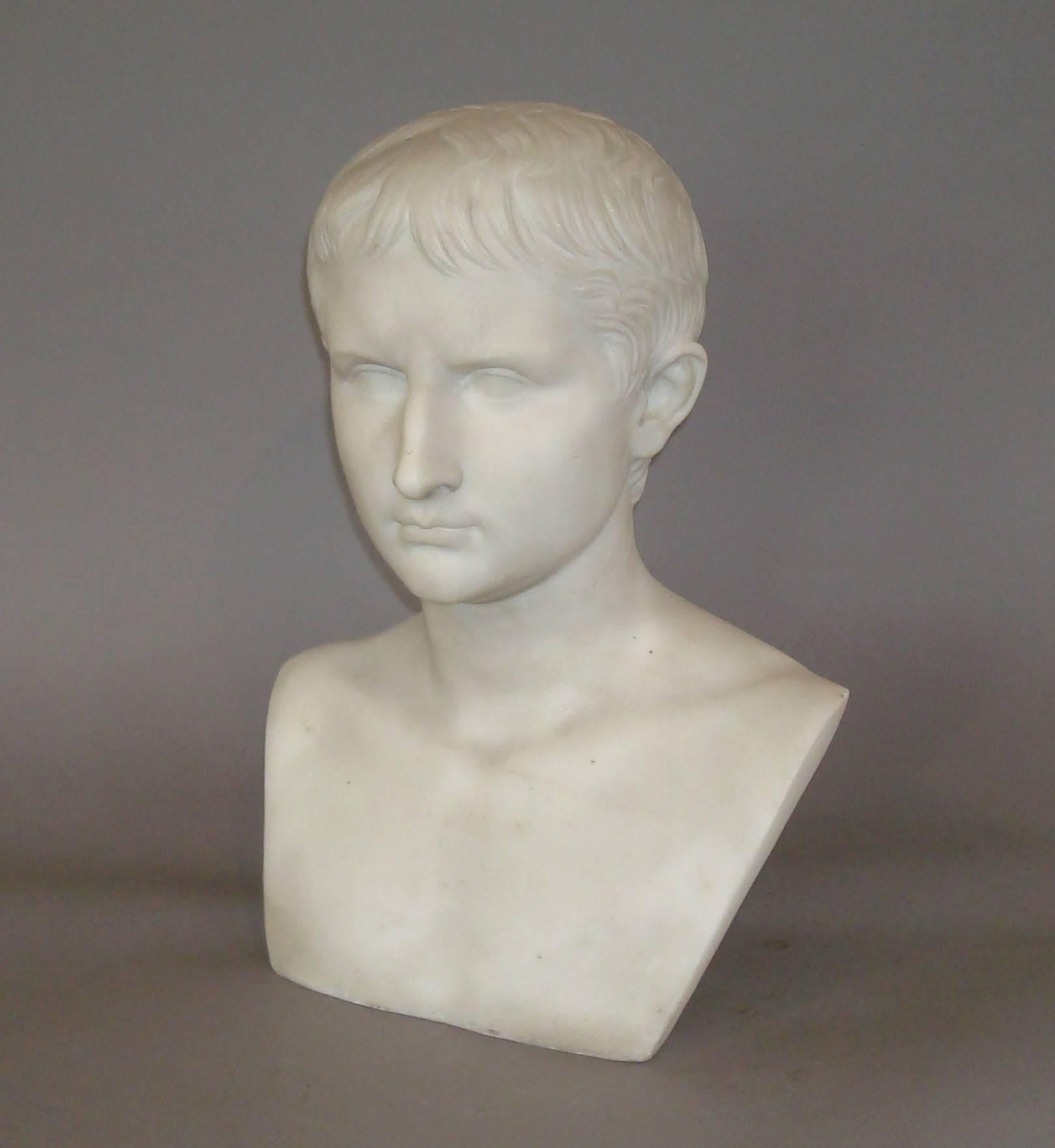 19th century classical Italian marble bust of Augustus Caesar by Carlo Manetti; this Grand Tour lifesize bust, of the young Augustus Caesar. Well carved in white statutory marble. Signed on the reverse Carlo Manetti, Roma
Italian, circa