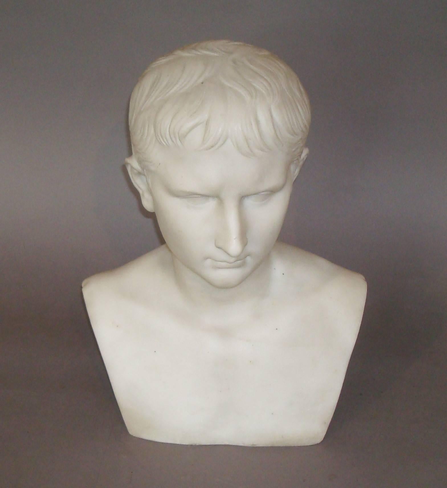 Grand Tour 19th Century Italian Marble Bust of Augustus Caesar