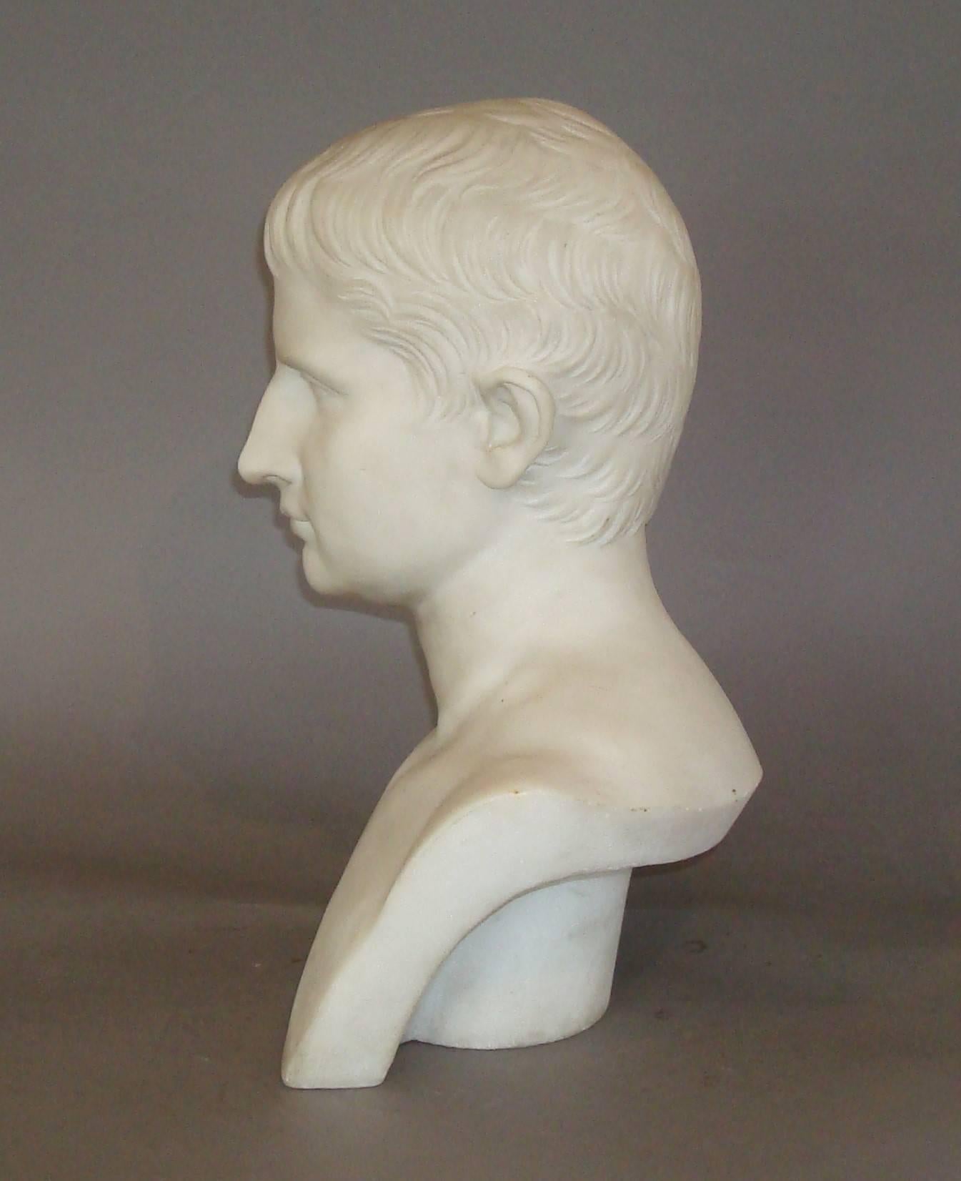 Polished 19th Century Italian Marble Bust of Augustus Caesar