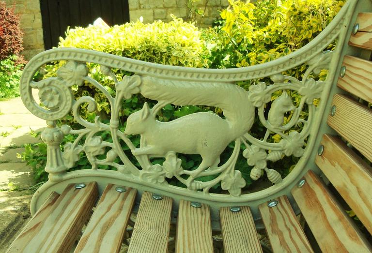 Monumental 19th Century Cast Iron Squirrel Garden Bench 