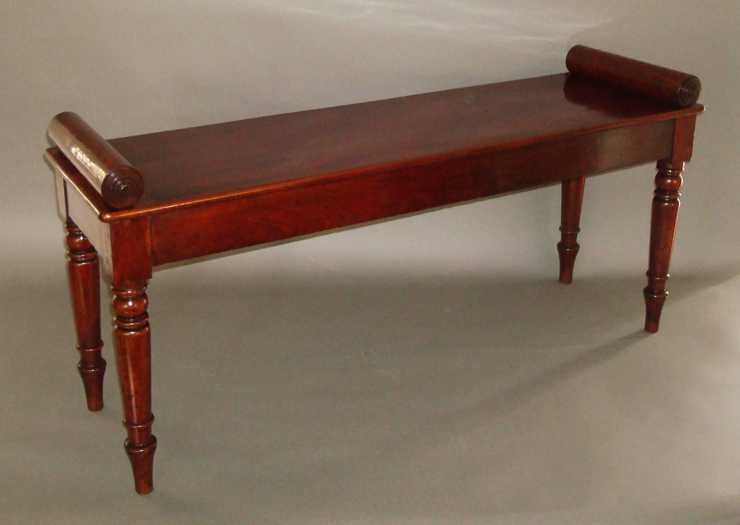 Polished Regency Mahogany Hall Bench or Window Seat