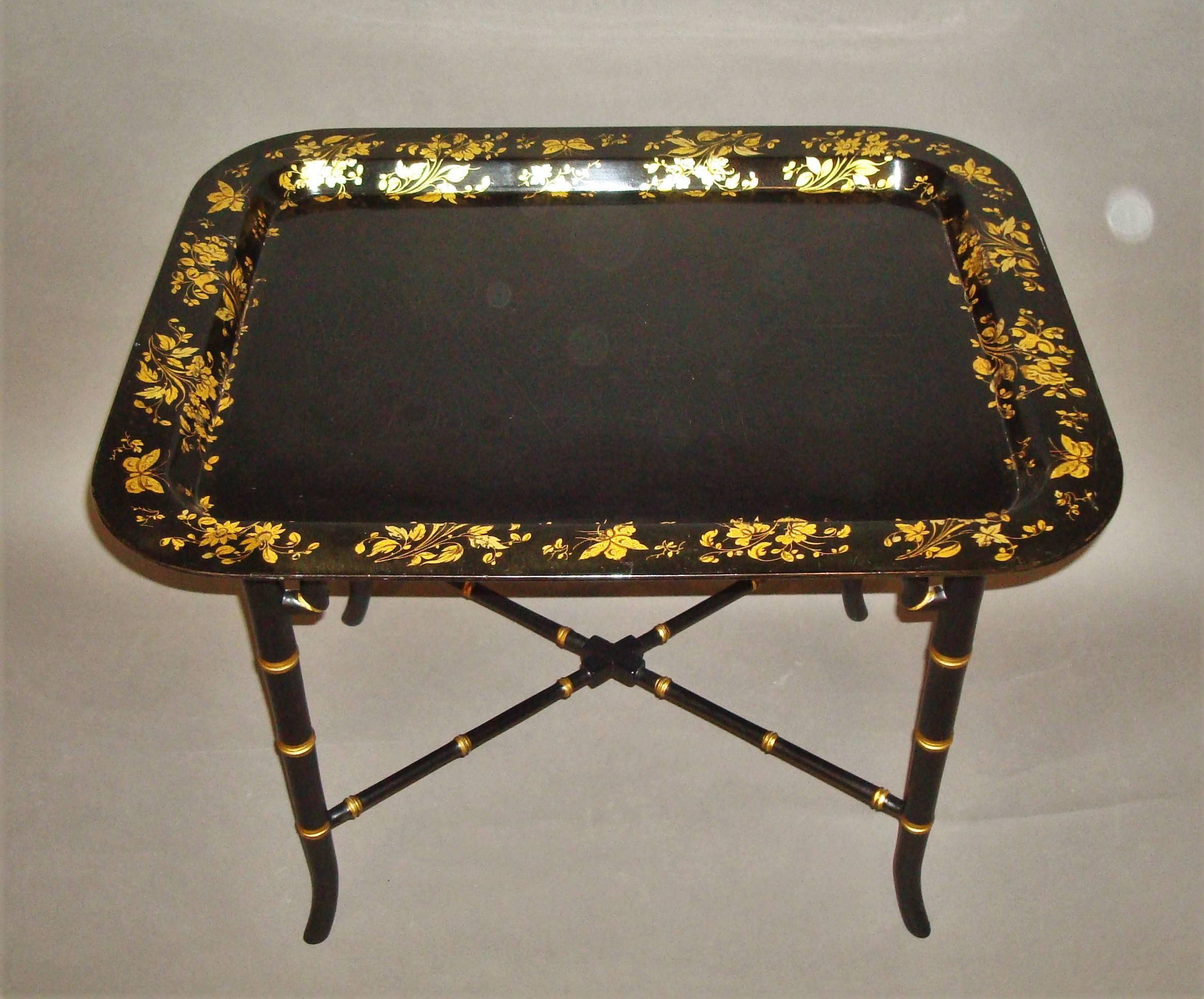 English Regency Papier Mâché Tray on Stand For Sale