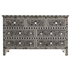 White Bone Inlay Seven-Drawer Dresser with Bone Knobs by House of Jaipur