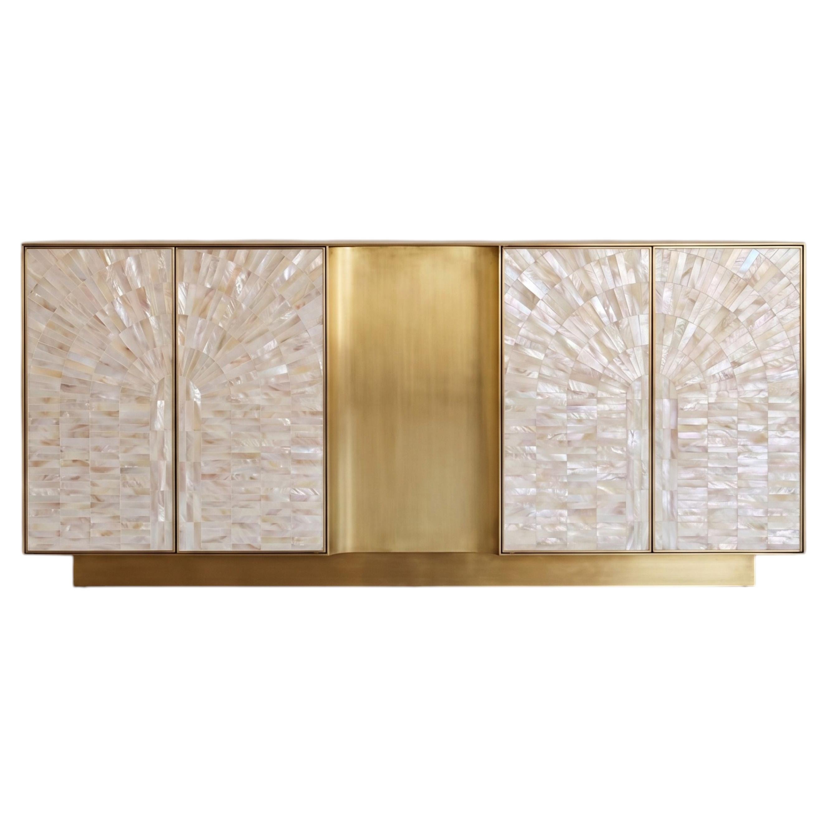 Arcana Mother-of-Pearl and Brass Credenza / Media Console by House of Jaipur For Sale