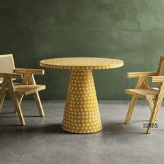 Dotism Polka Dot Yellow Round Pedestal Dining Table by House of Jaipur
