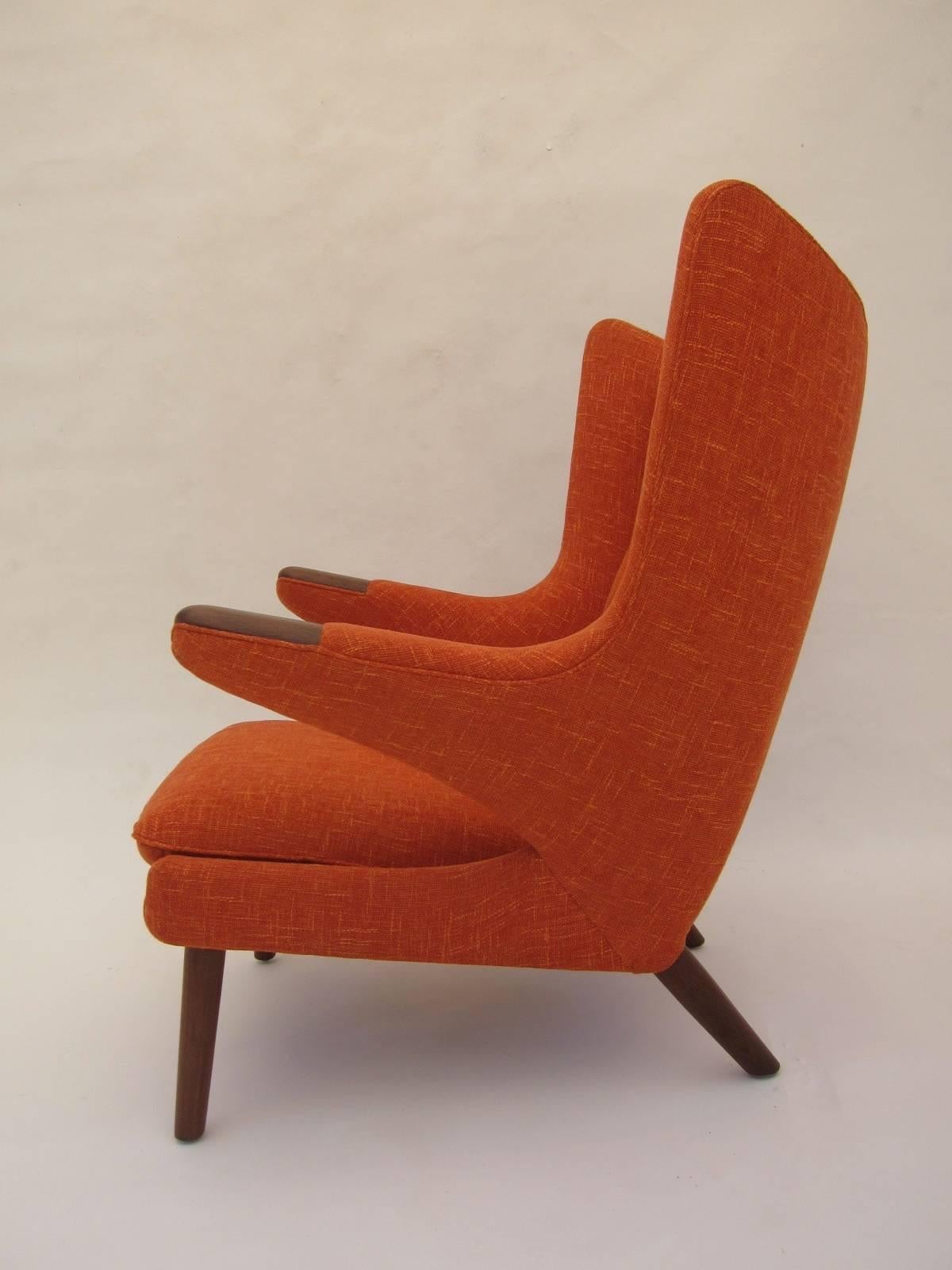 Papa bear chair by Hans J. Wegner. Designed in 1951 and manufactured by A.P. Stolen in Denmark, model AP19. Stamped on bottom as shown in images.

 