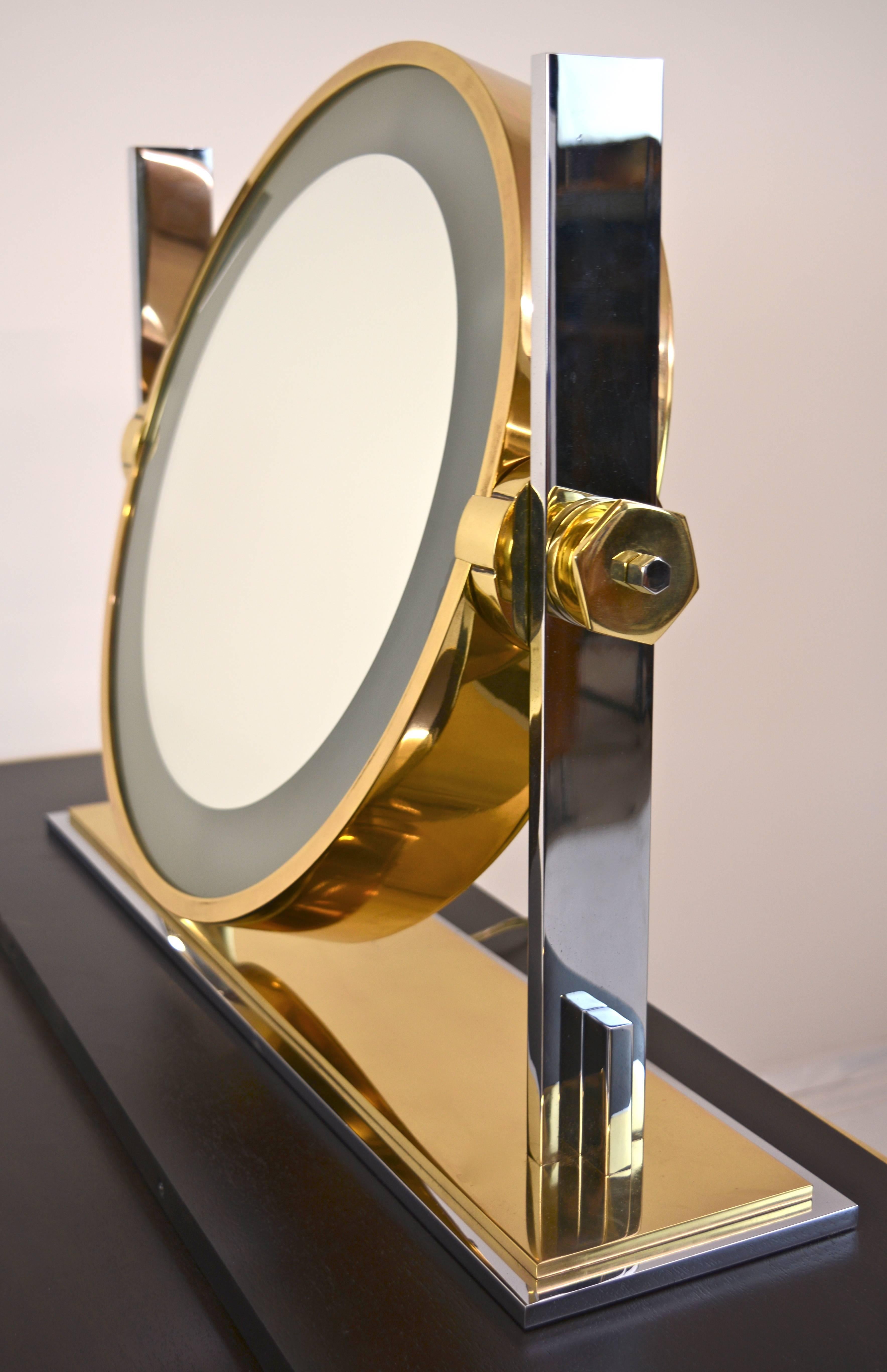 Mid-Century Modern Karl Springer Chrome and Brass Vanity Mirror For Sale