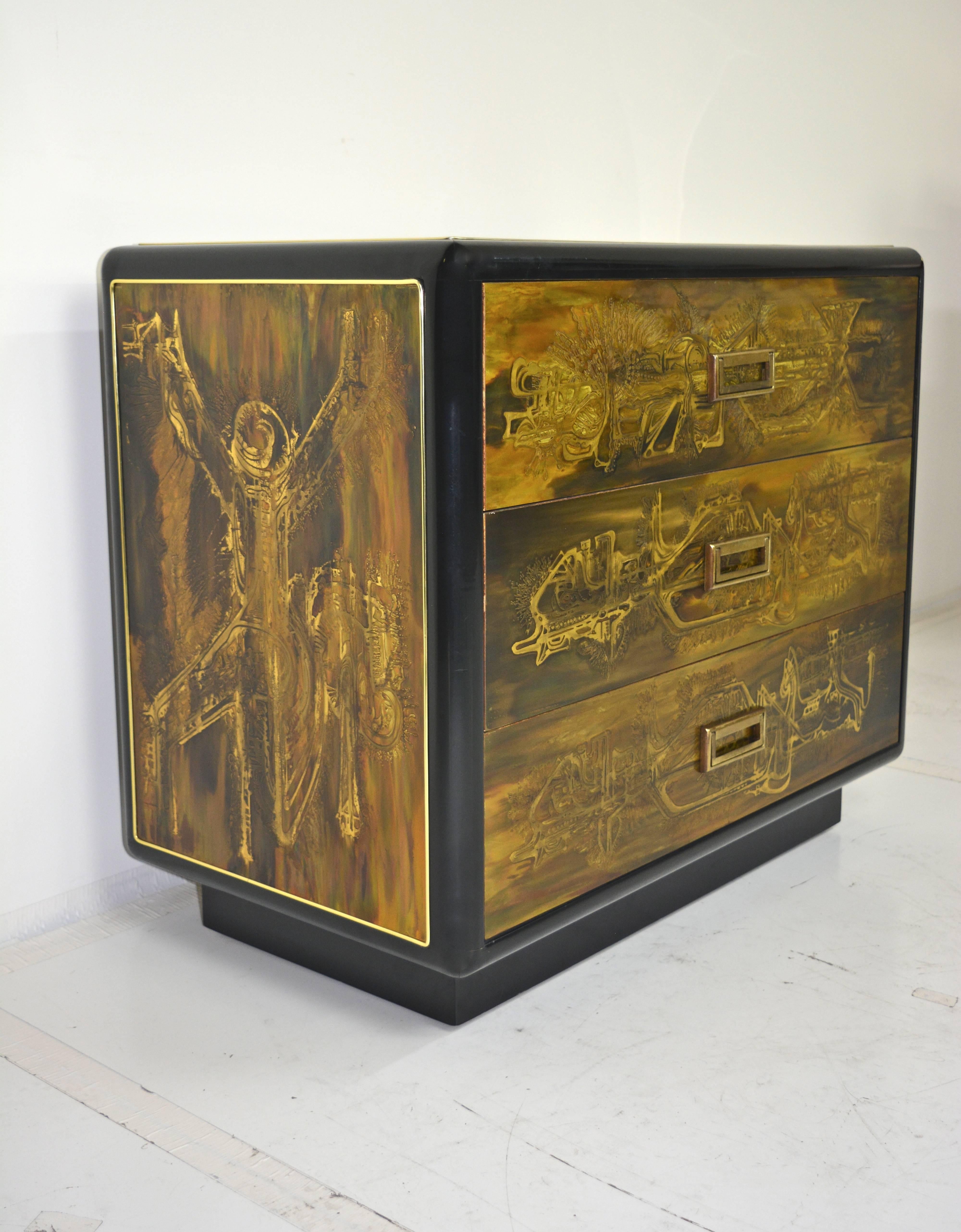 American Acid Etched and Black Lacquer Cabinet by Bernhard Rohne for Mastercraft