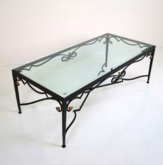 French Cocktail Table of Forged Iron with Brass Details, 1960's