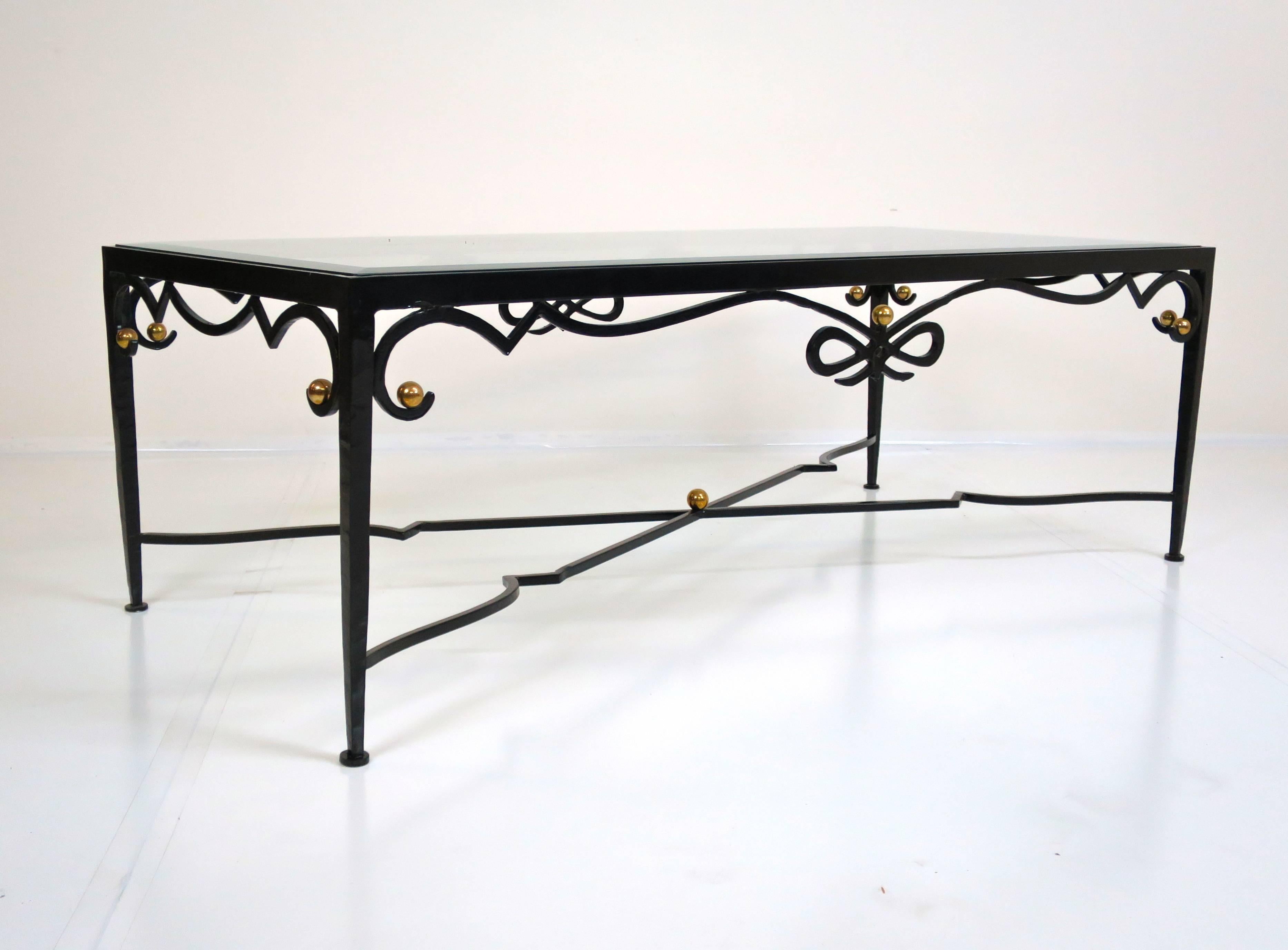 French Cocktail Table of Forged Iron with Brass Details, 1960's In Excellent Condition In San Diego, CA