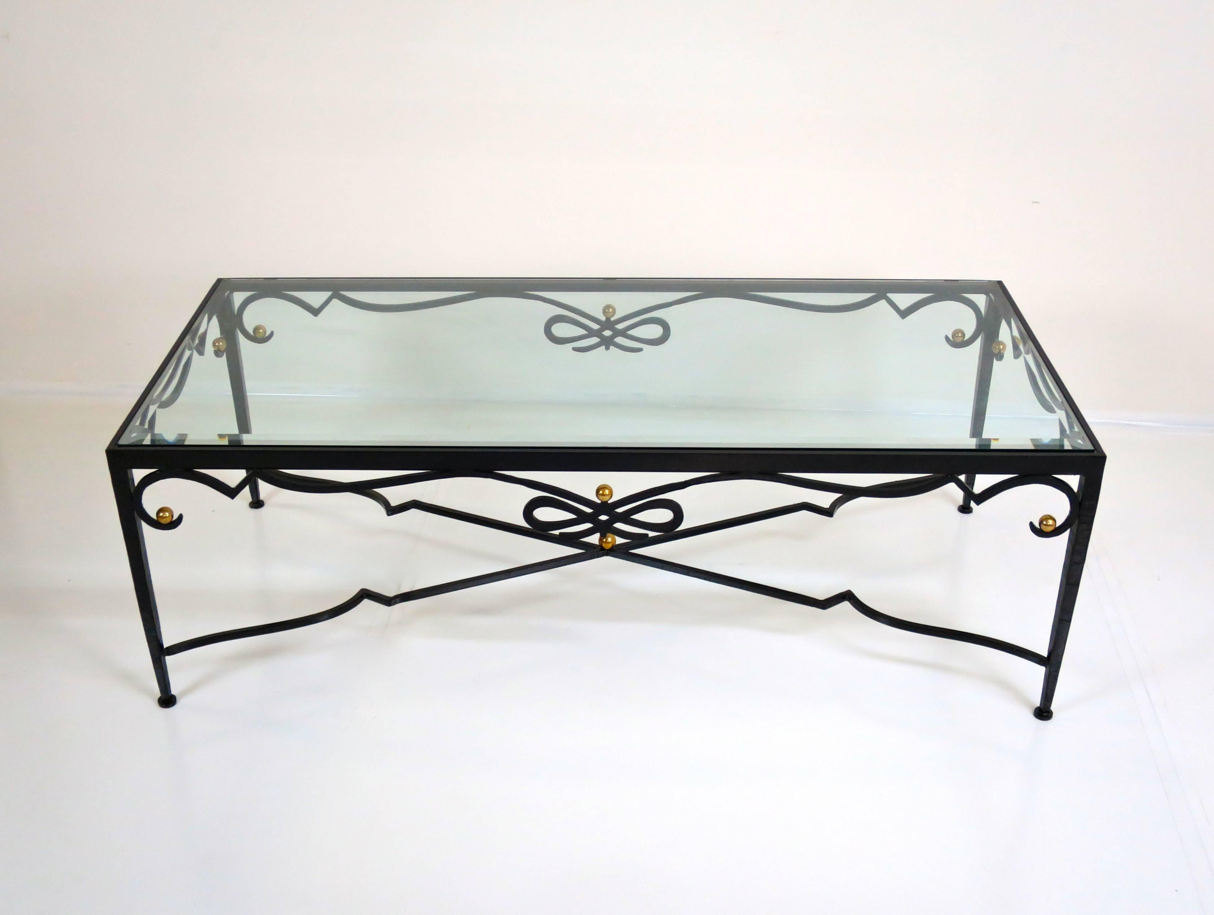 French Cocktail Table of Forged Iron with Brass Details, 1960's 1