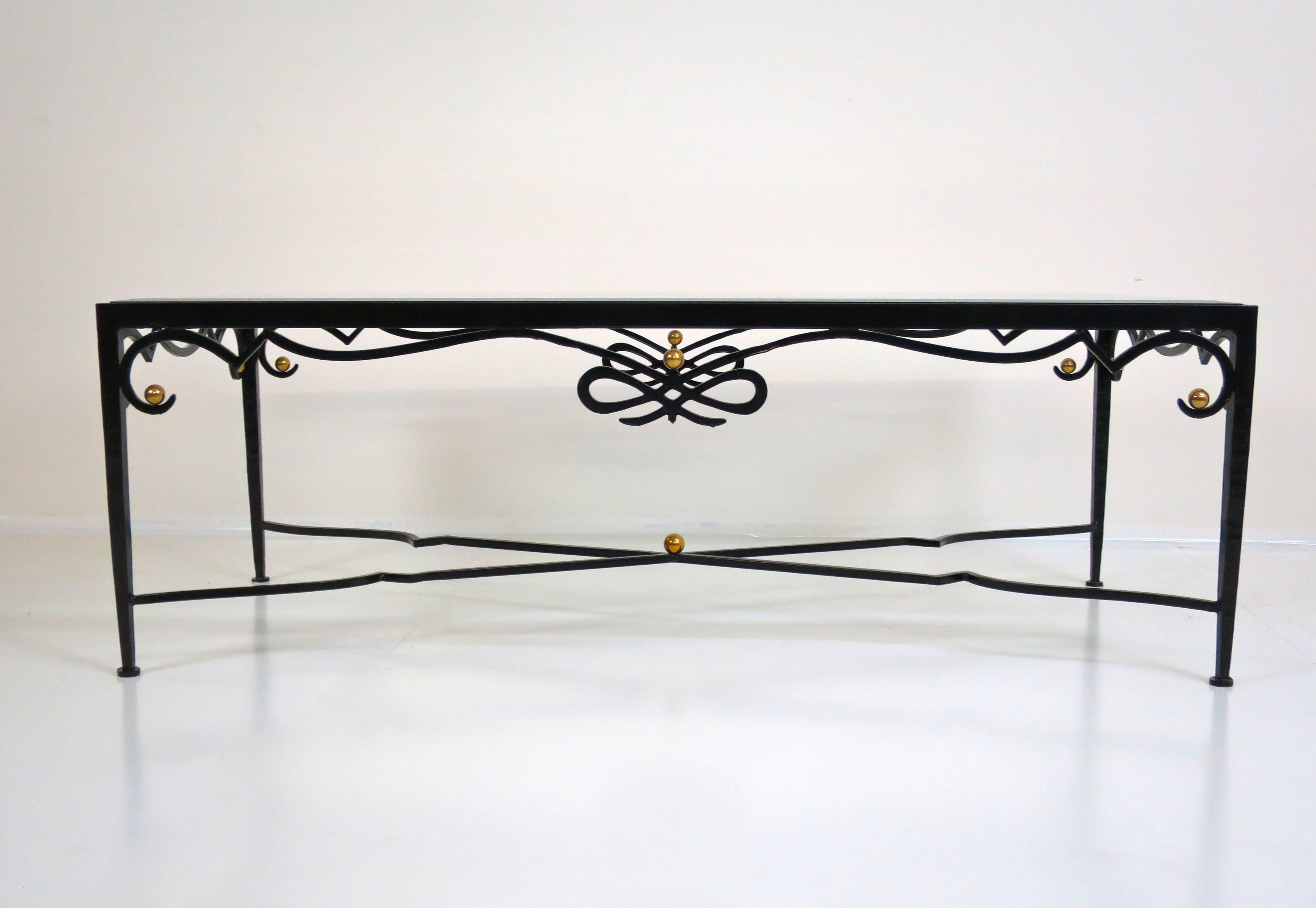 French Cocktail Table of Forged Iron with Brass Details, 1960's 2