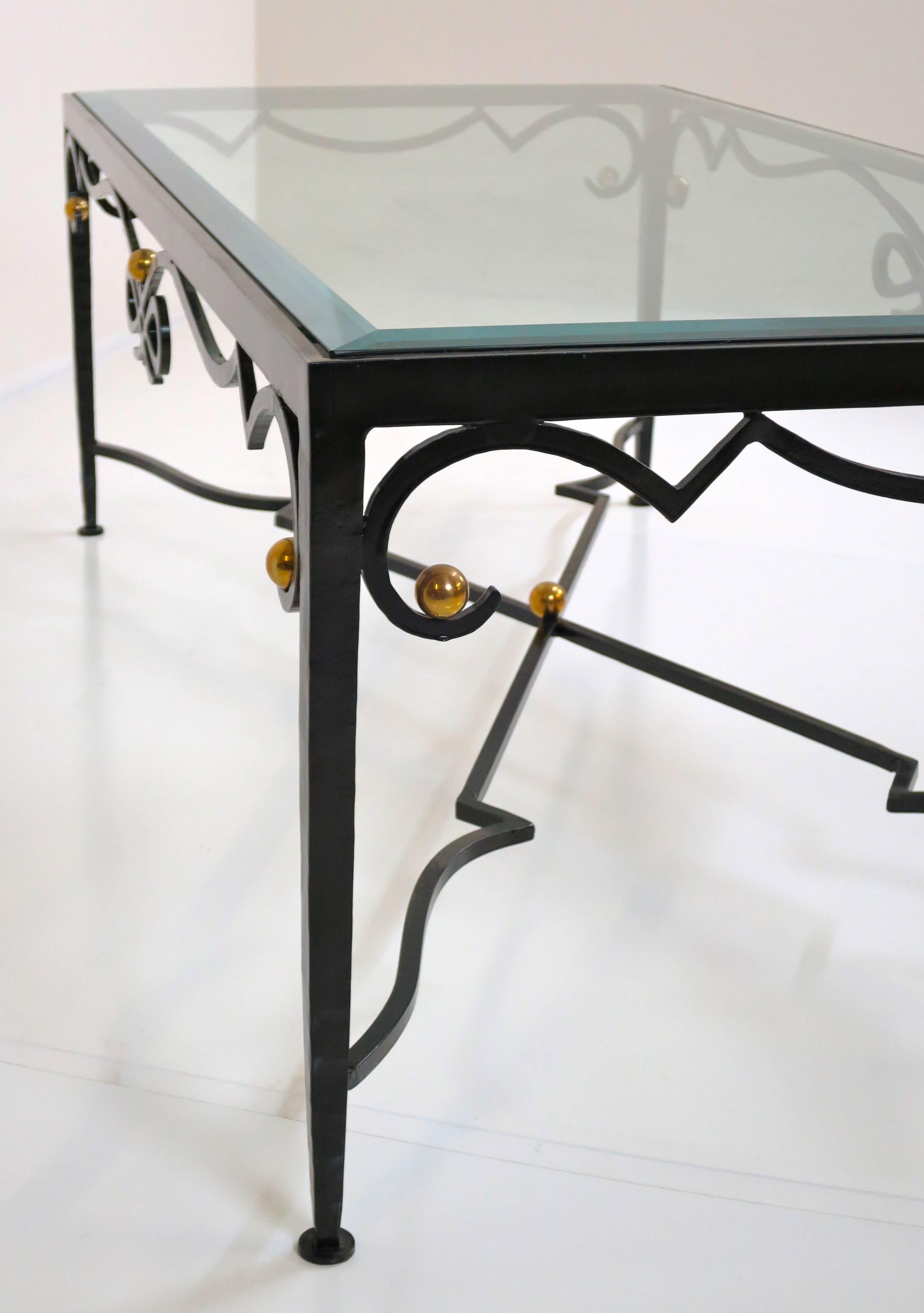 French Cocktail Table of Forged Iron with Brass Details, 1960's 3