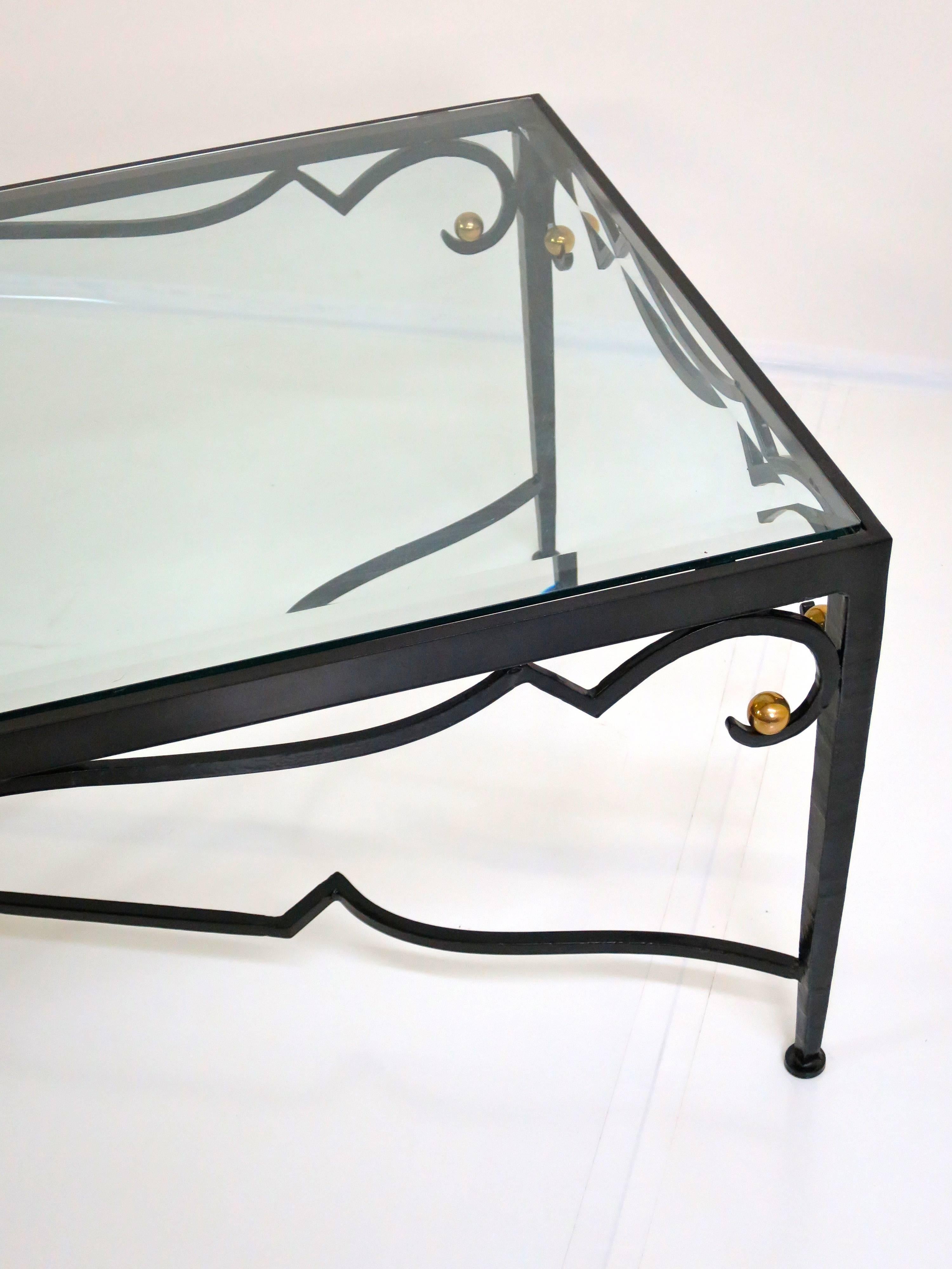 French Cocktail Table of Forged Iron with Brass Details, 1960's 4
