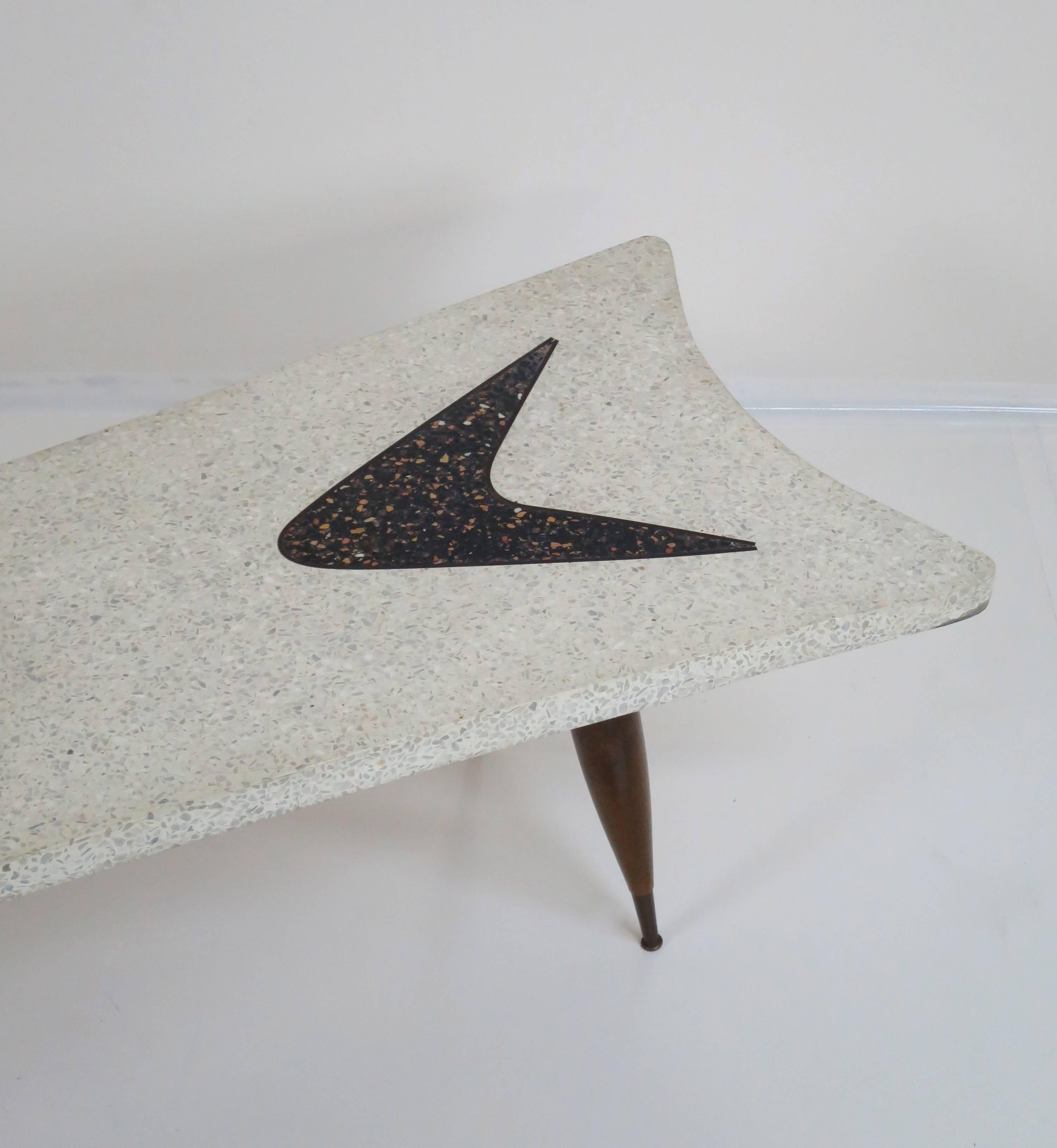 Mid-Century Modern Stylized Italian Terrazzo Coffee Table with Brass Sabots For Sale