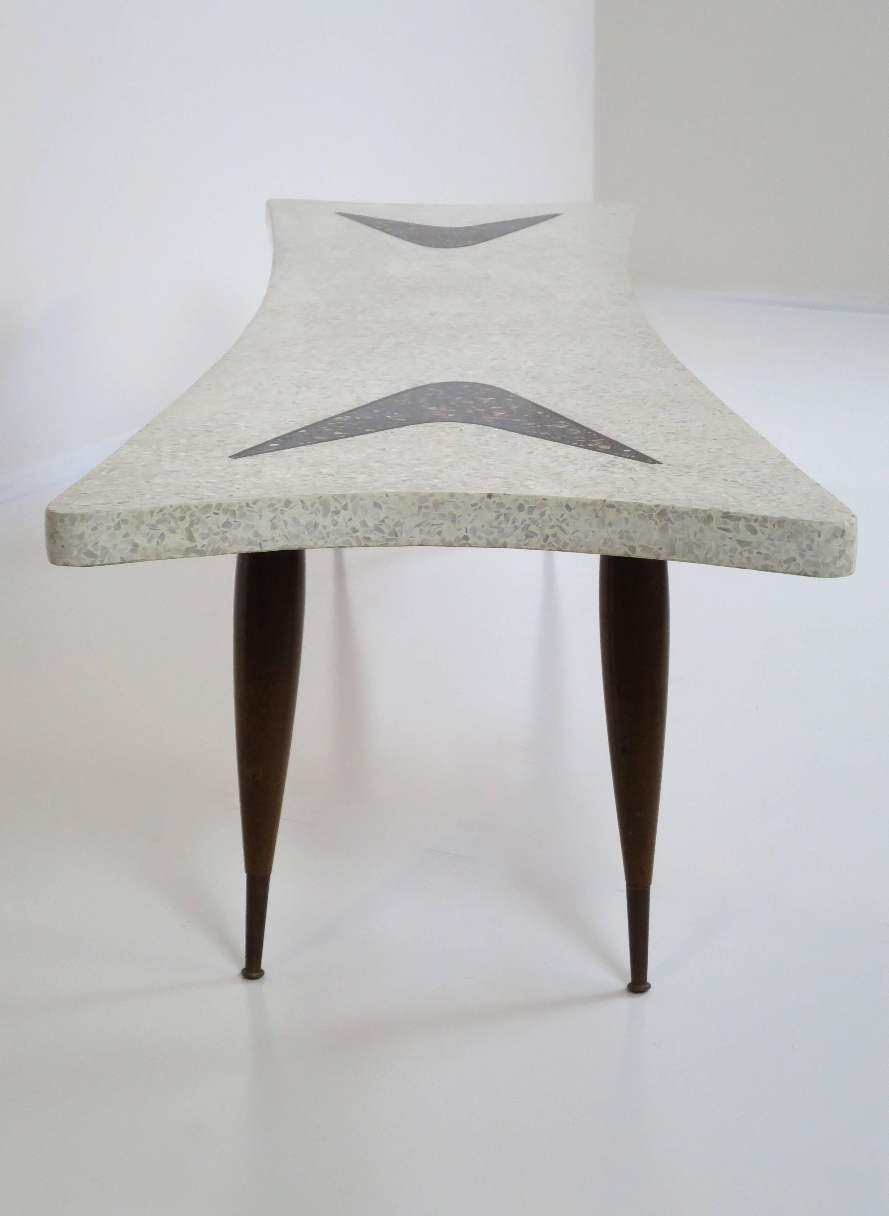 Stylized Italian Terrazzo Coffee Table with Brass Sabots In Good Condition For Sale In San Diego, CA