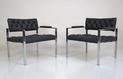 Pair of Leather Tufted Lounge Chairs by Harvey Probber