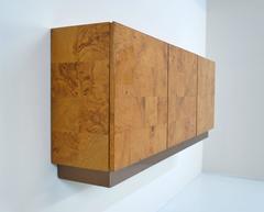 Floating Bar or Console in Burl Wood by Milo Baughman, Wall Mounted