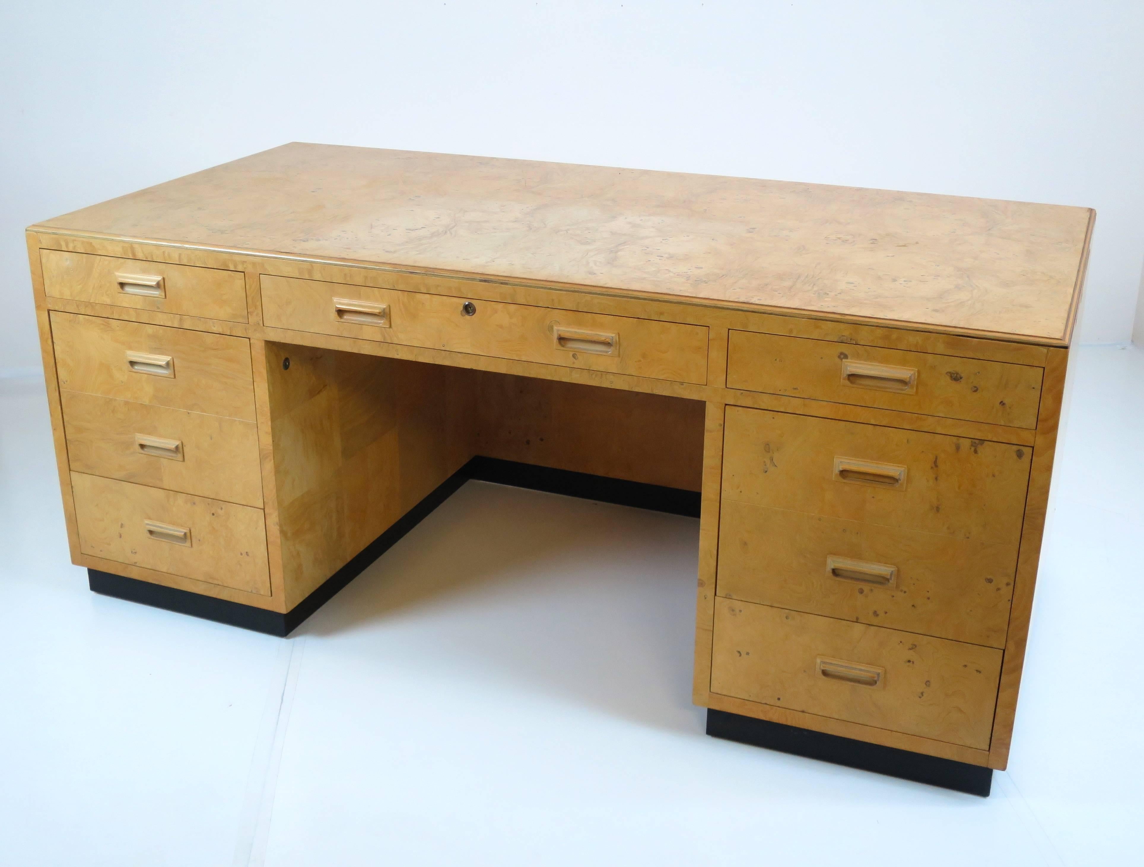 Ash Henredon Scene Two Executive Desk in Burl Wood For Sale