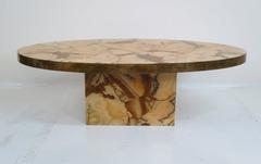 Onyx and Brass Oval Coffee Table, circa 1970s