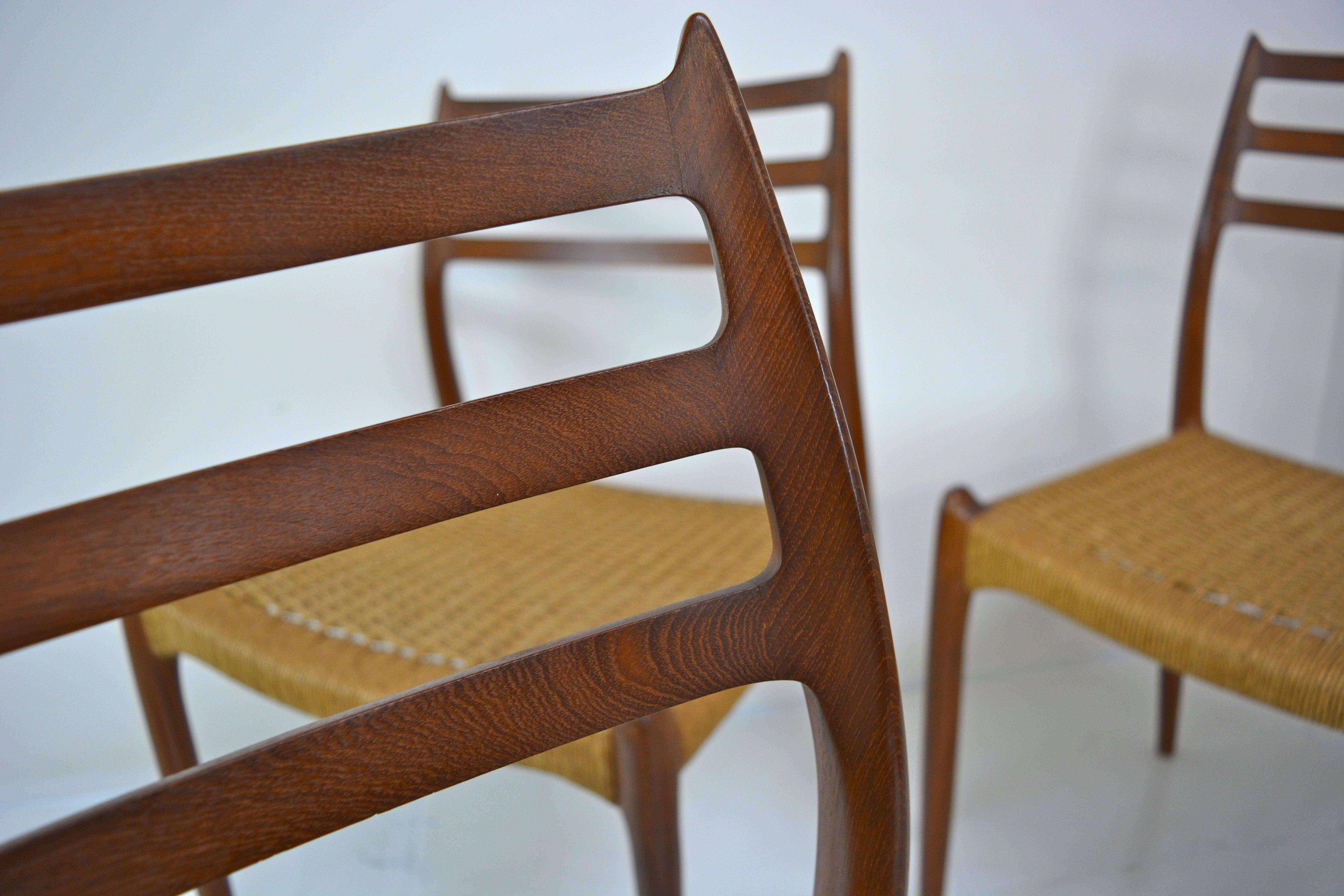 Mid-20th Century Set of Four Danish Teak Dining Chairs, Model #78 by N Ø Møller for J L Møller