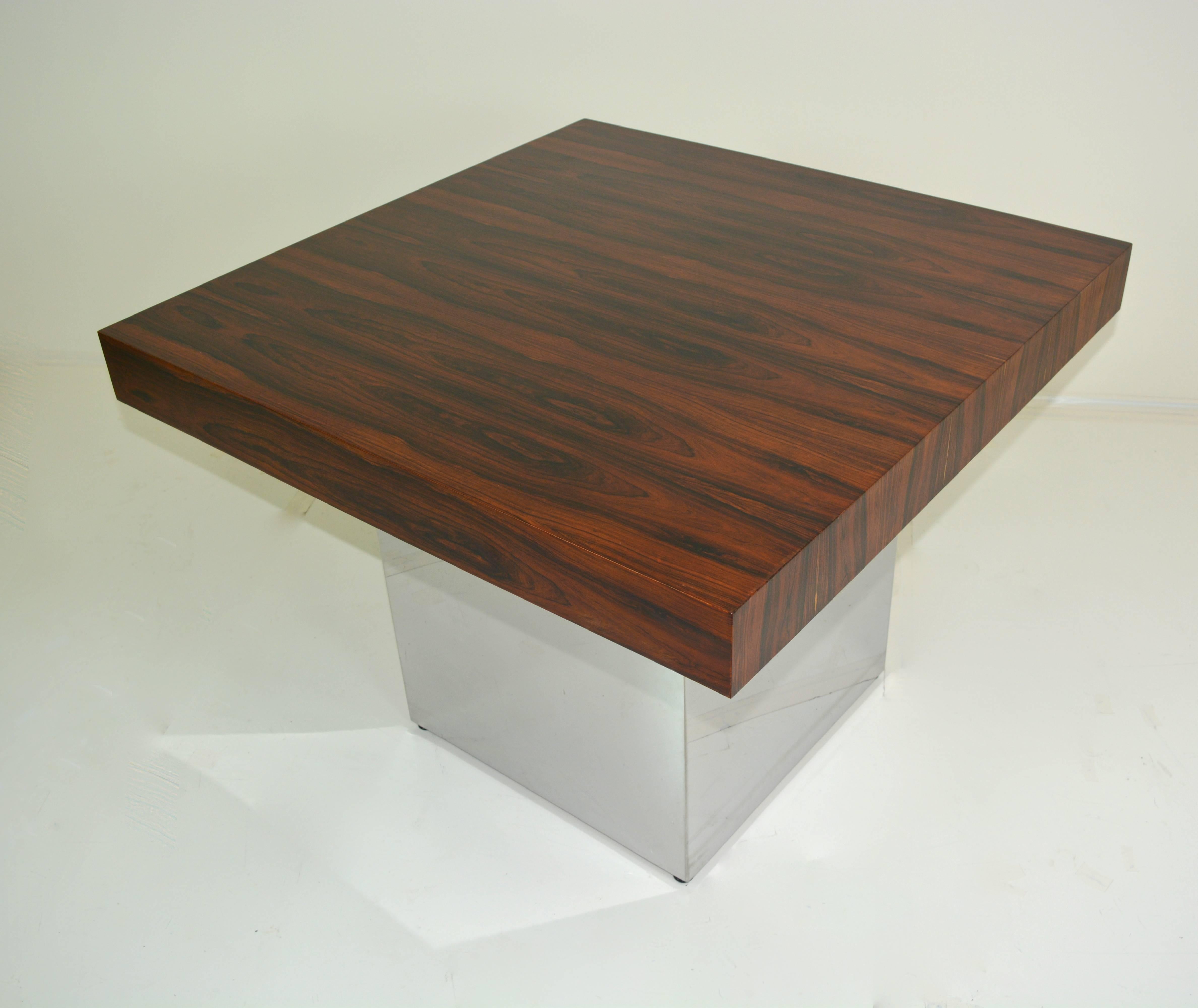 Rare rosewood and chrome table by Milo Baughman. Excellent refinished condition, circa 1960s. Measures: 36