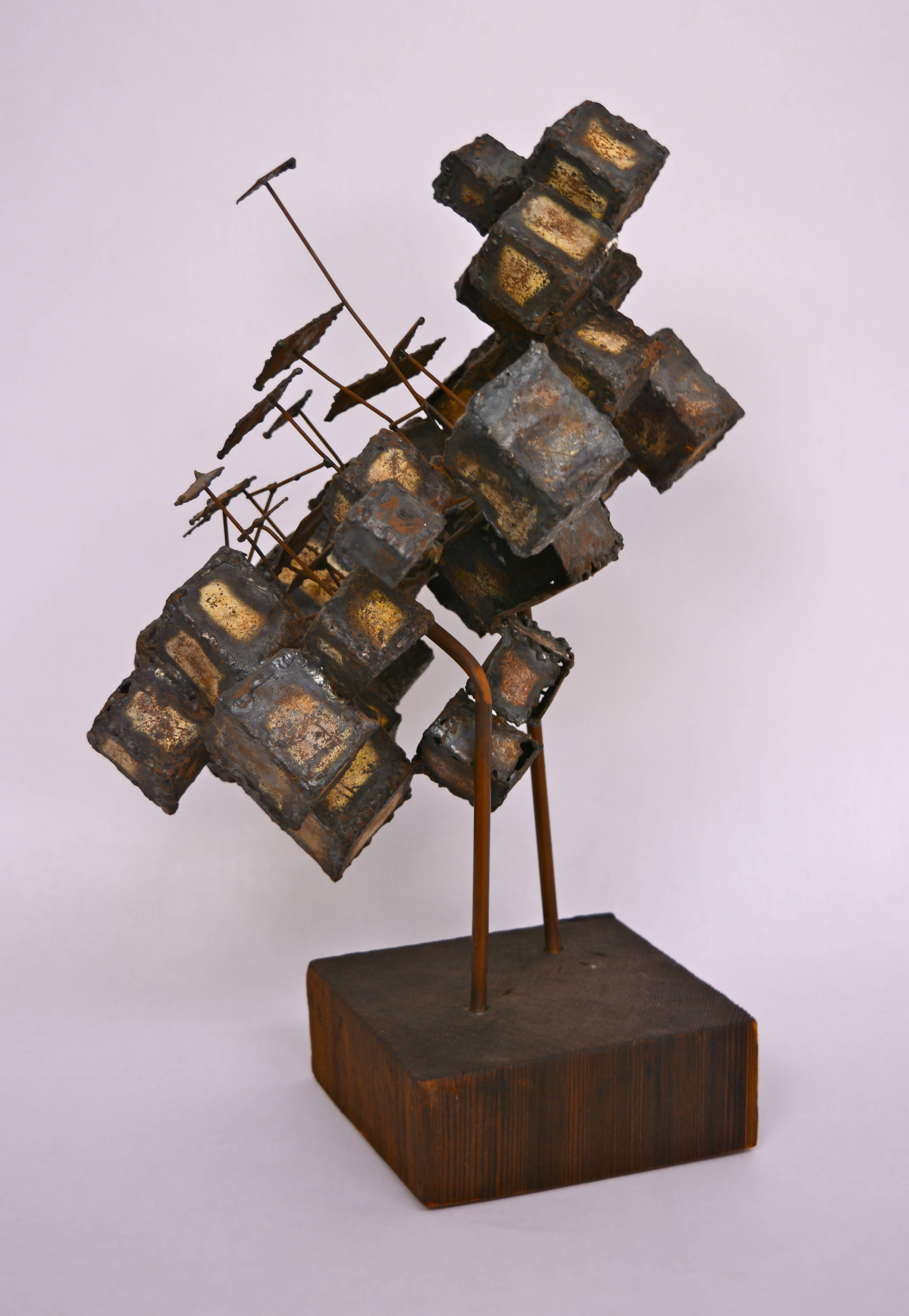 Mid-Century Modern Brutalist Floating Cube Sculpture 