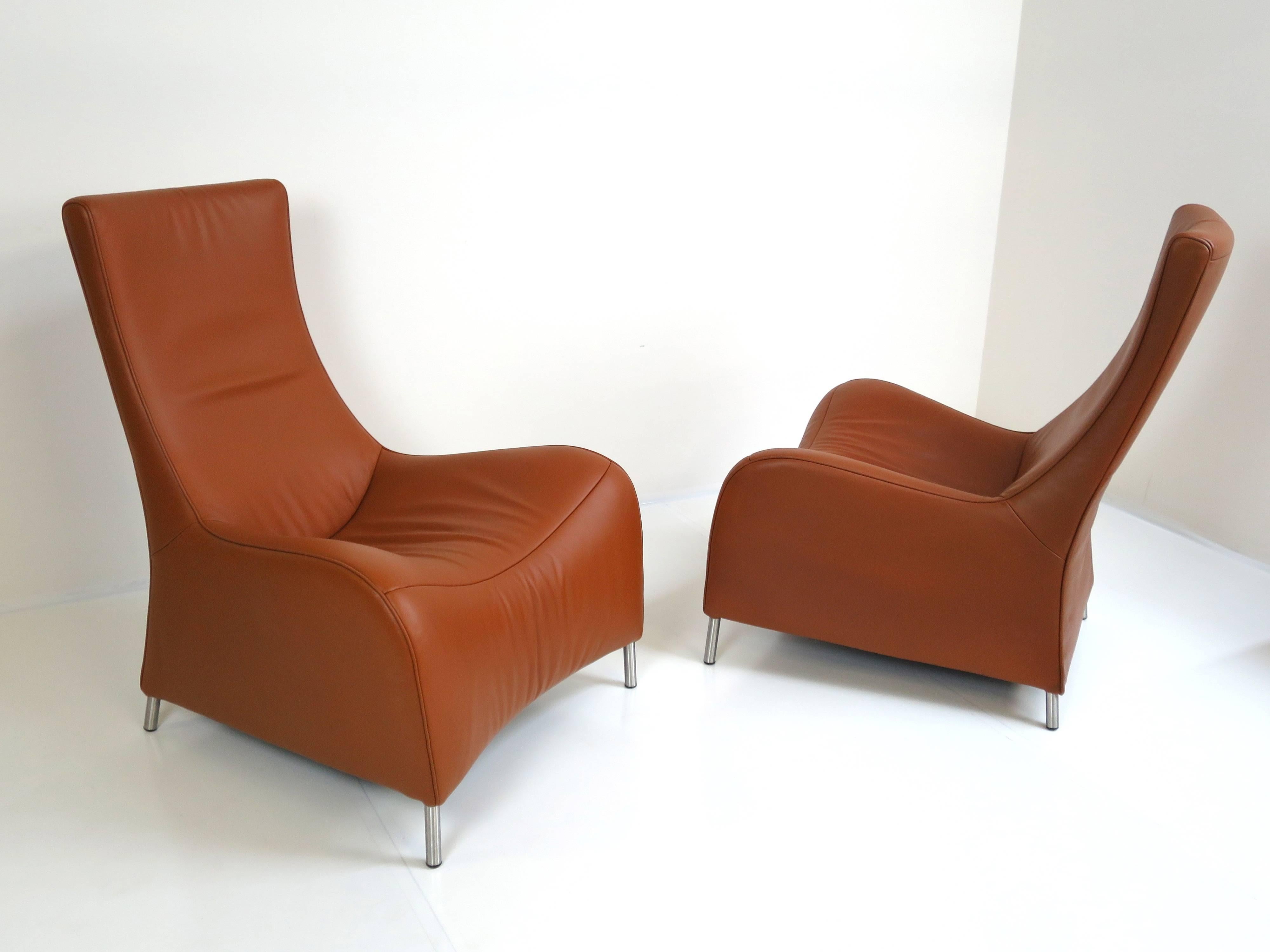 Swiss Pair of De Sede DS 264 High Back Lounge Chairs by Matthias Hoffmann For Sale