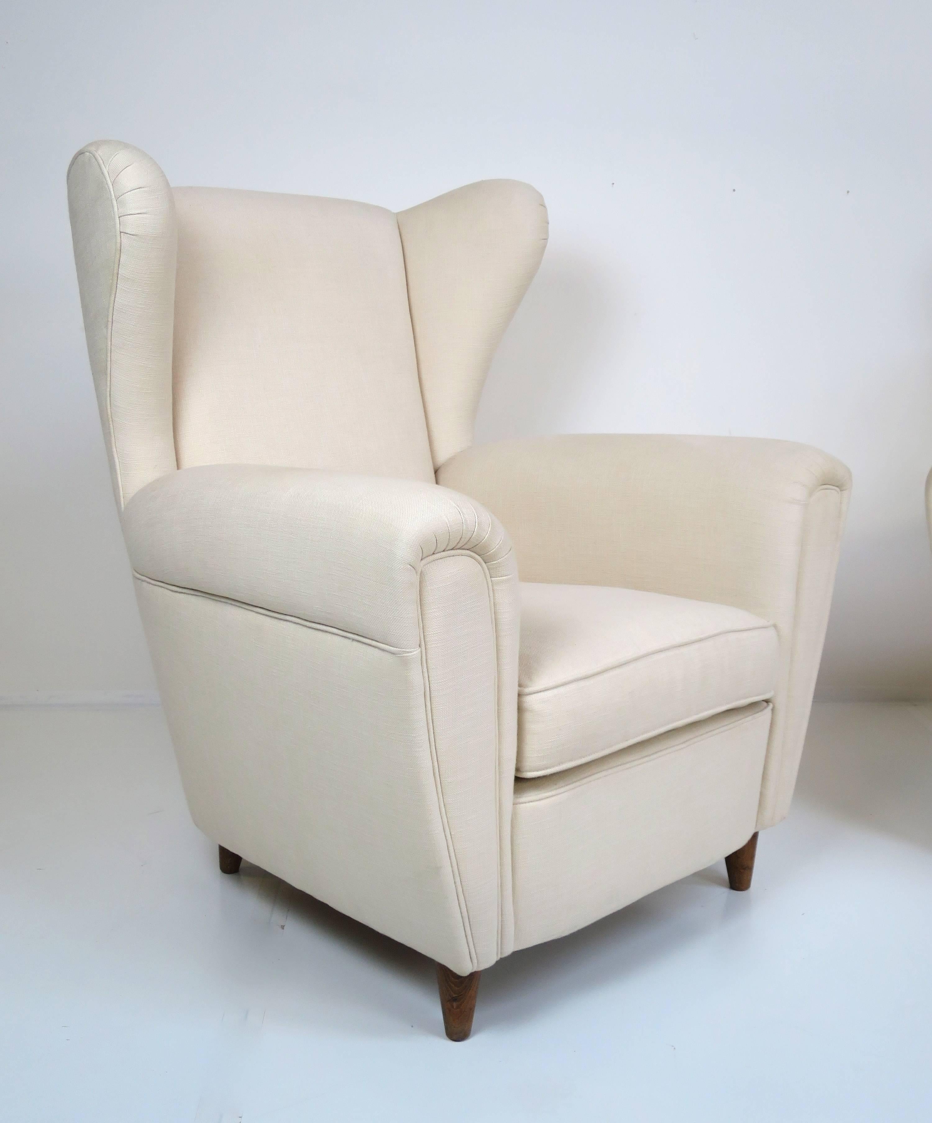 Mid-20th Century Stylized Italian Wingback Pair of Large Chairs, circa 1949