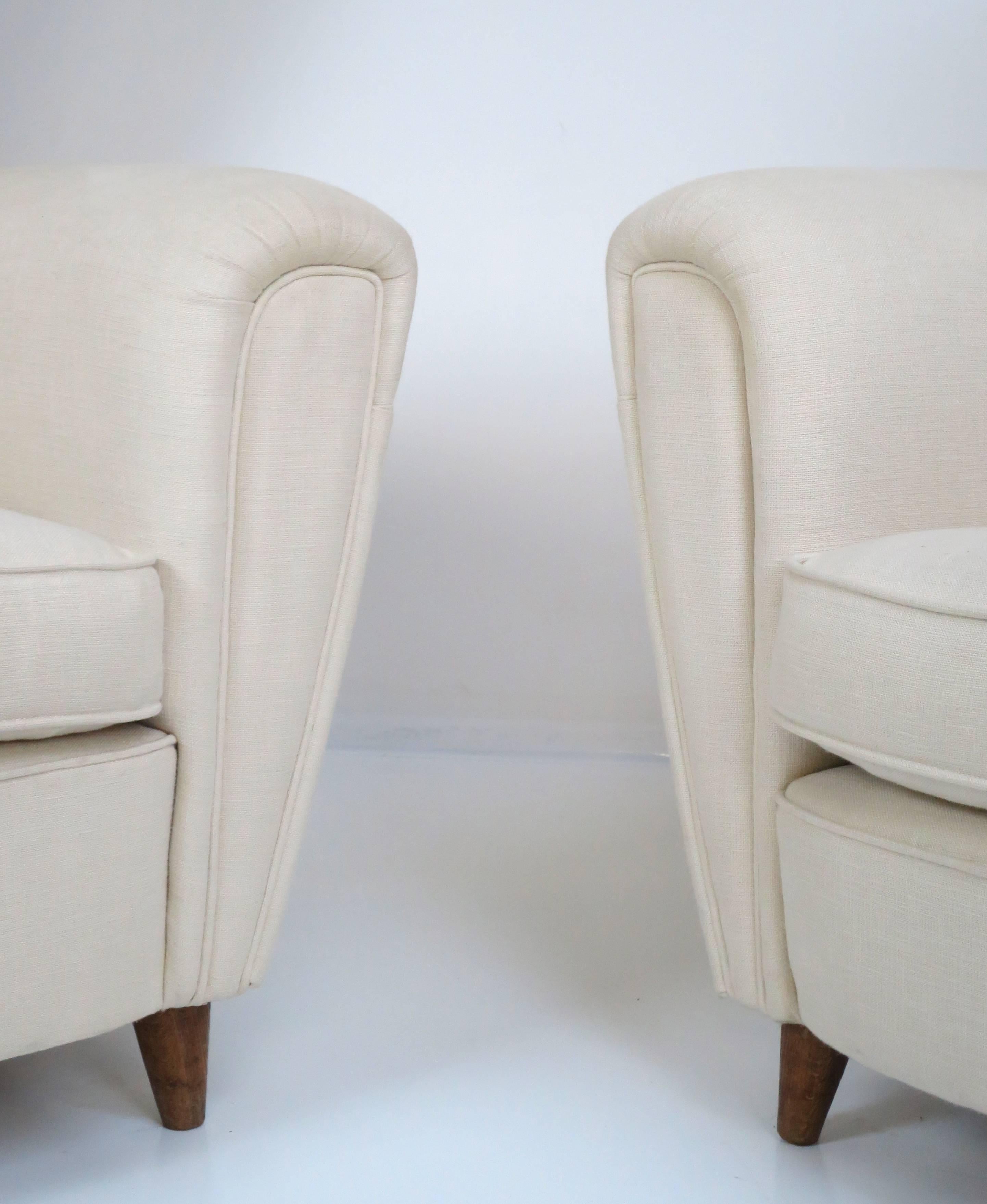 Stylized Italian Wingback Pair of Large Chairs, circa 1949 1
