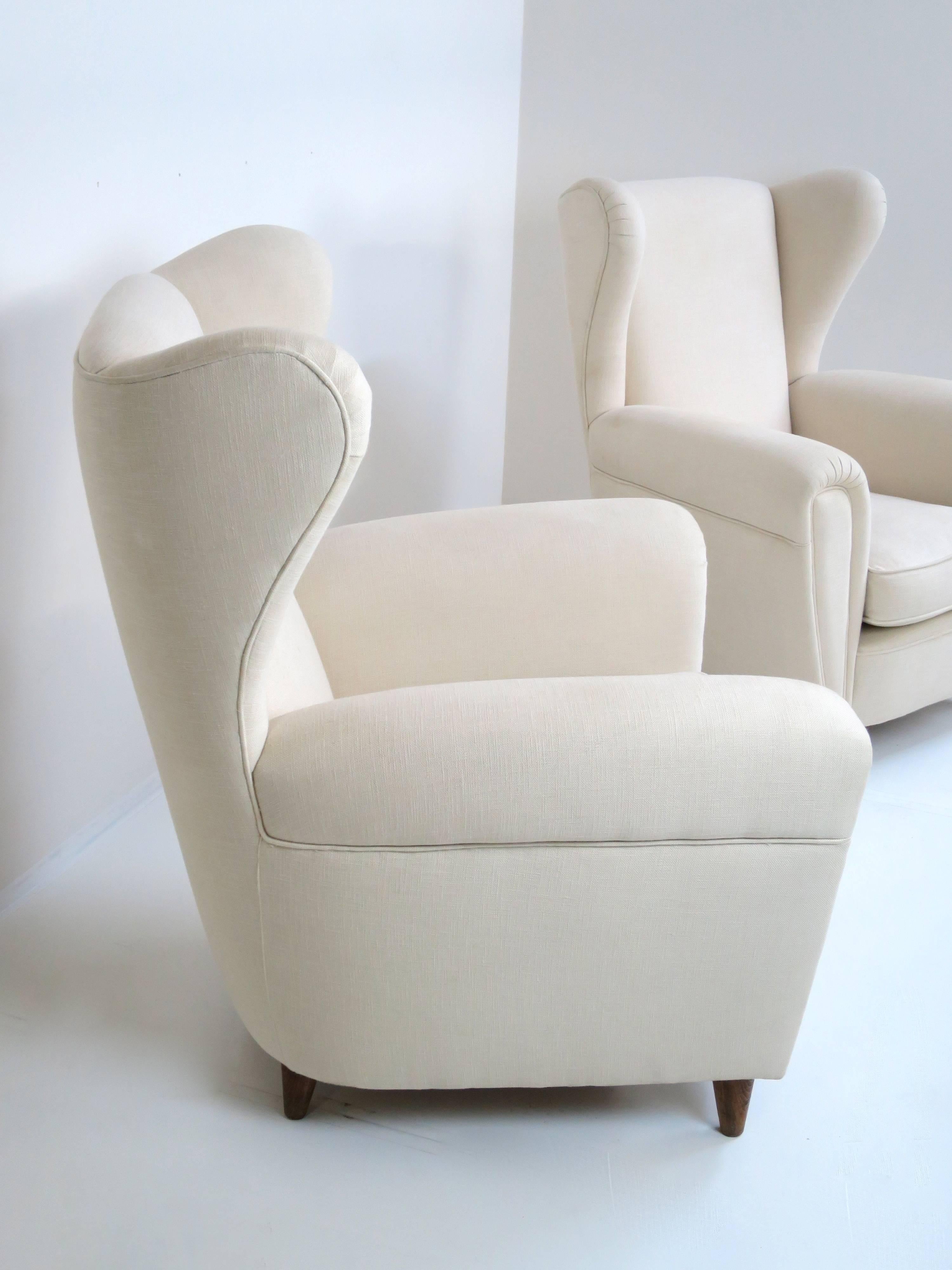 Stylized Italian Wingback Pair of Large Chairs, circa 1949 5