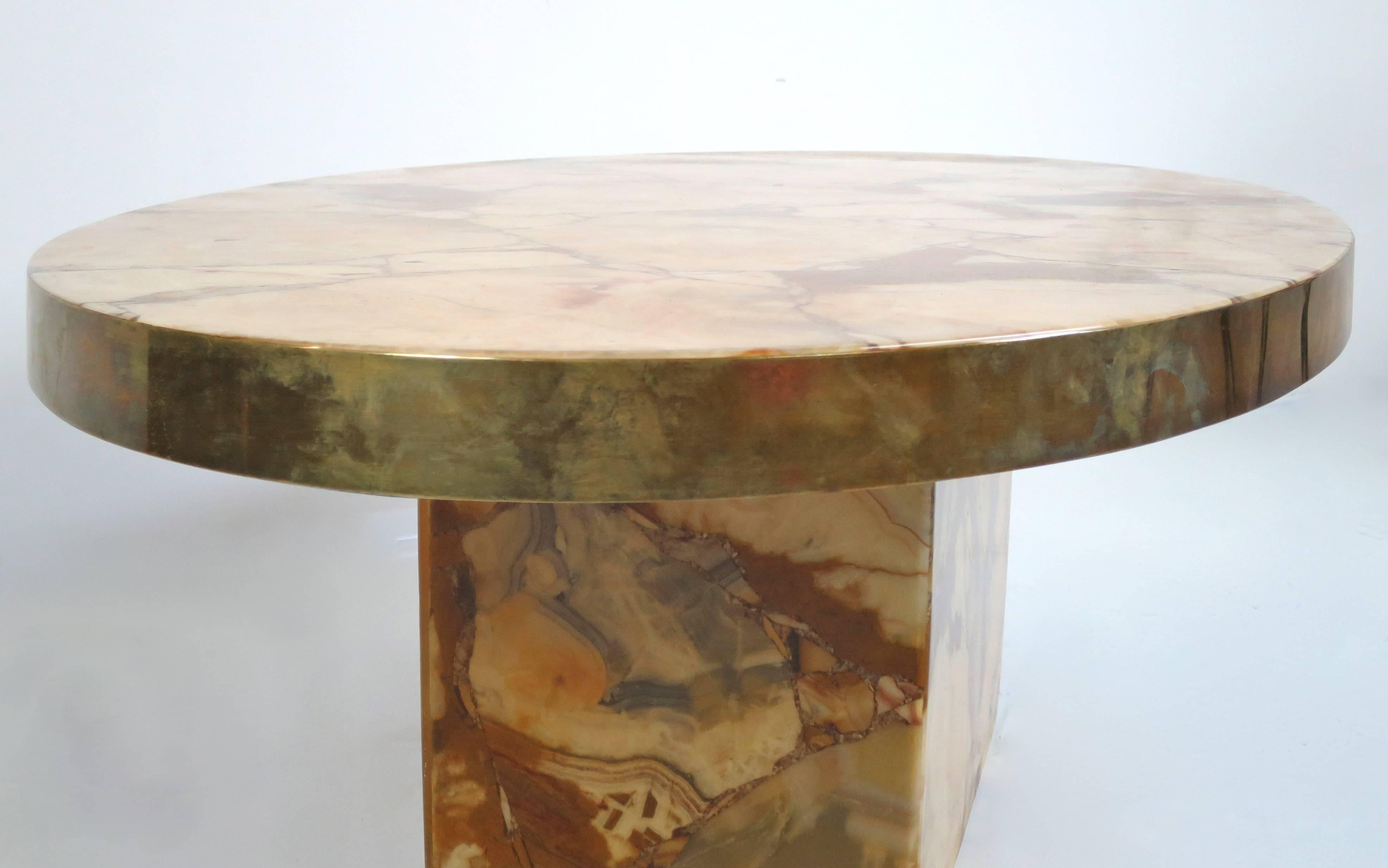 Late 20th Century Onyx and Brass Oval Coffee Table, circa 1970s