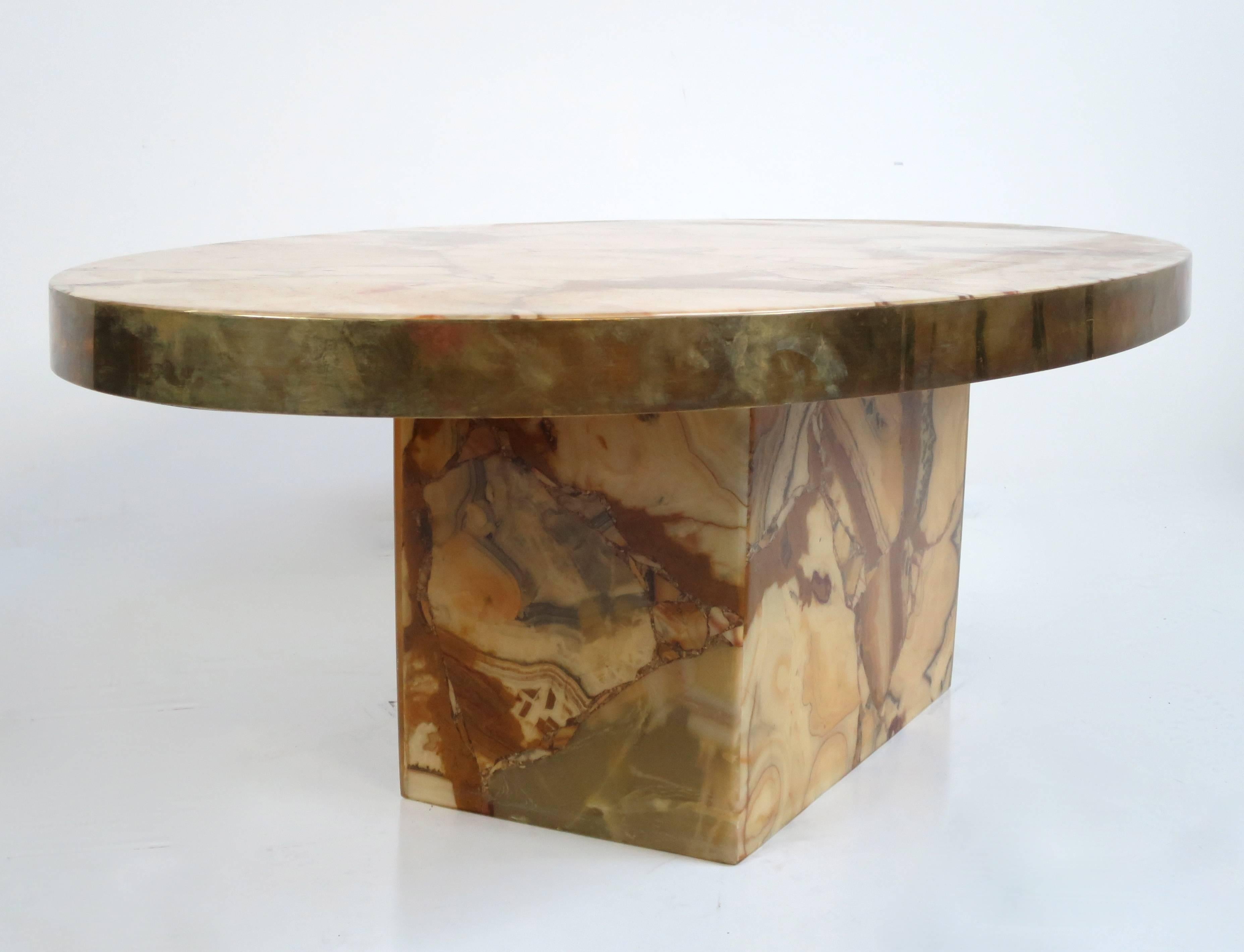 Onyx and Brass Oval Coffee Table, circa 1970s 2