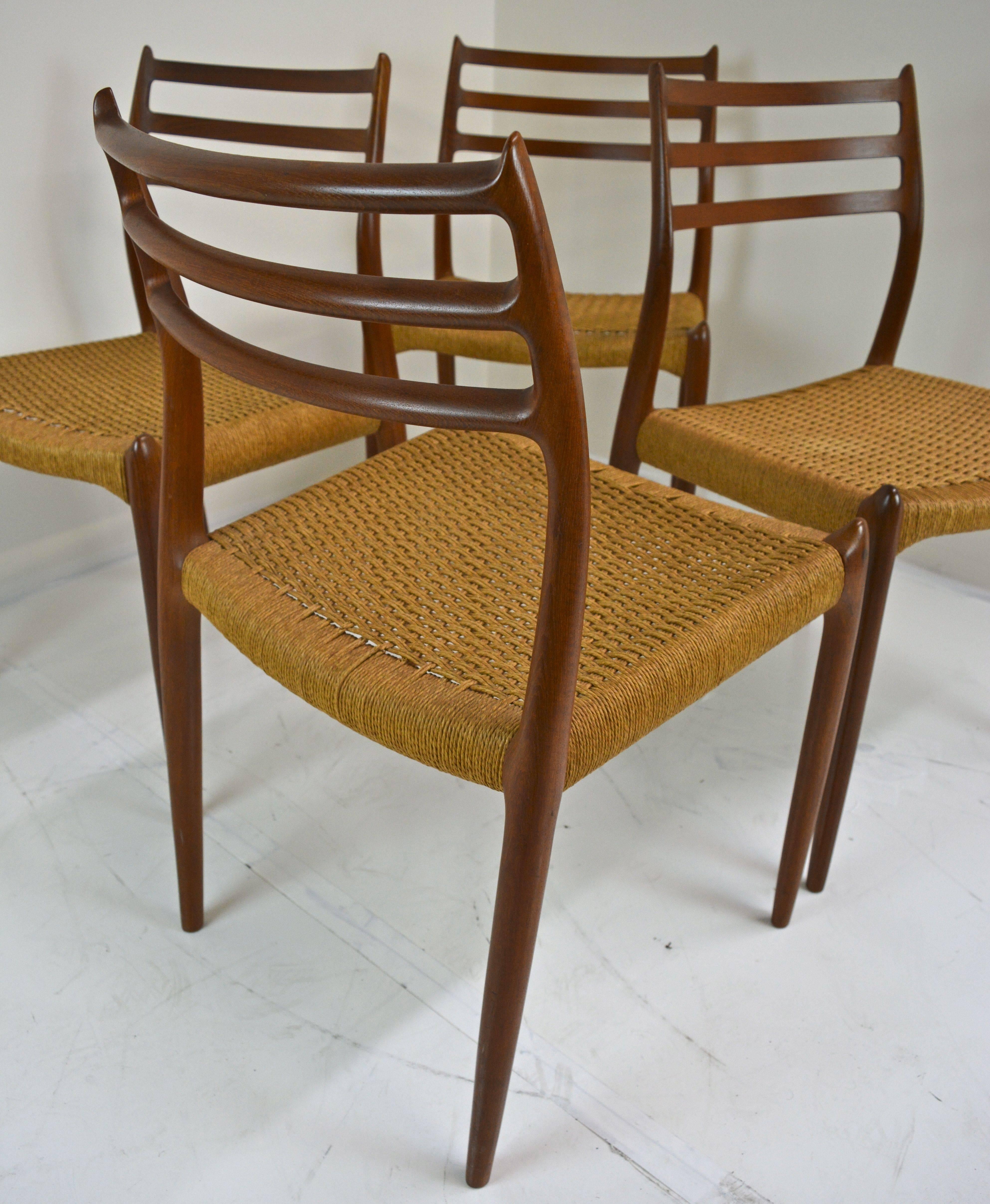 Set of Four Danish Teak Dining Chairs, Model #78 by N Ø Møller for J L Møller 5