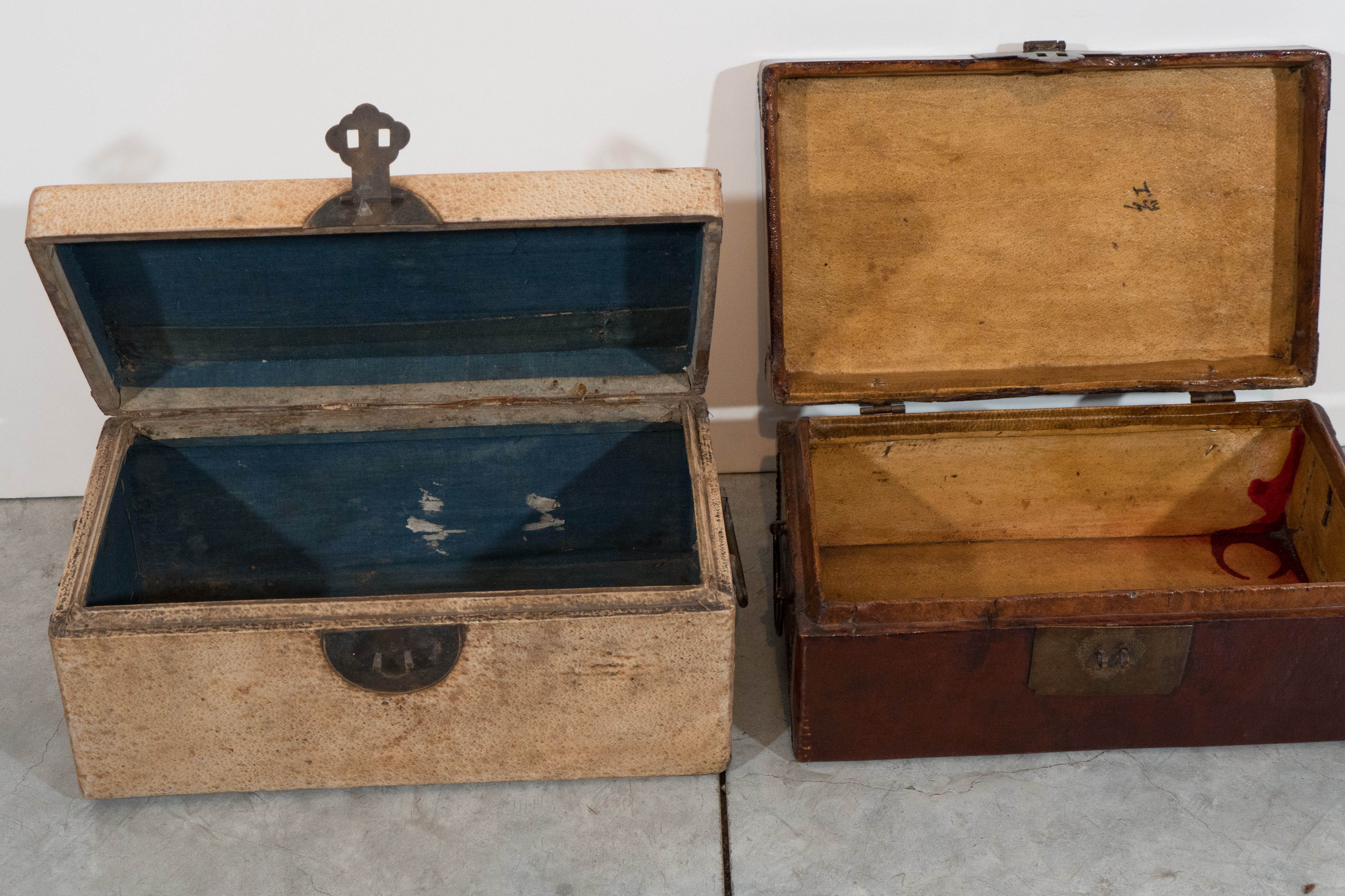 Antique Parchment Leather Document Boxes 2