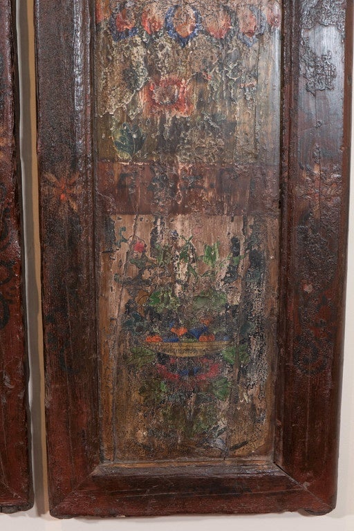 Pair Of Tibetan Painted Doors In Fair Condition In New York, NY