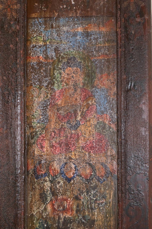 Early 20th Century Pair Of Tibetan Painted Doors