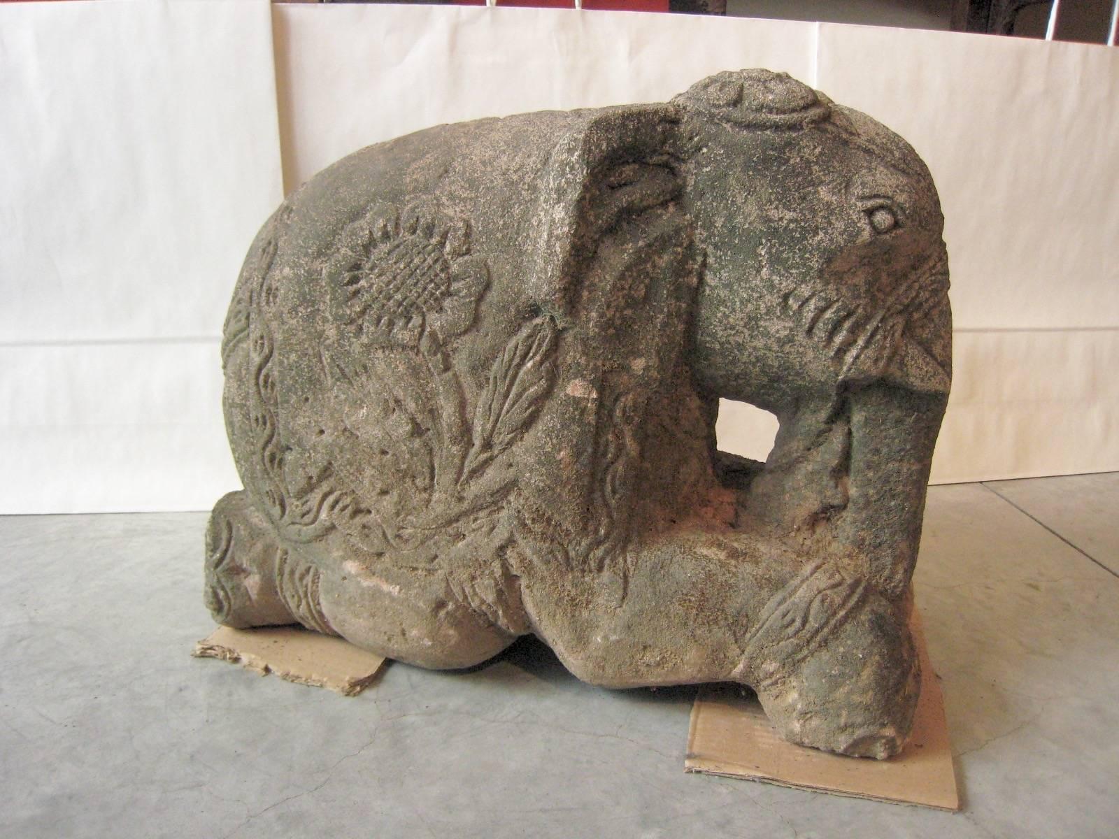 A 1920s Burmese sandstone elephant with beautifully detailed carving. 
M453.