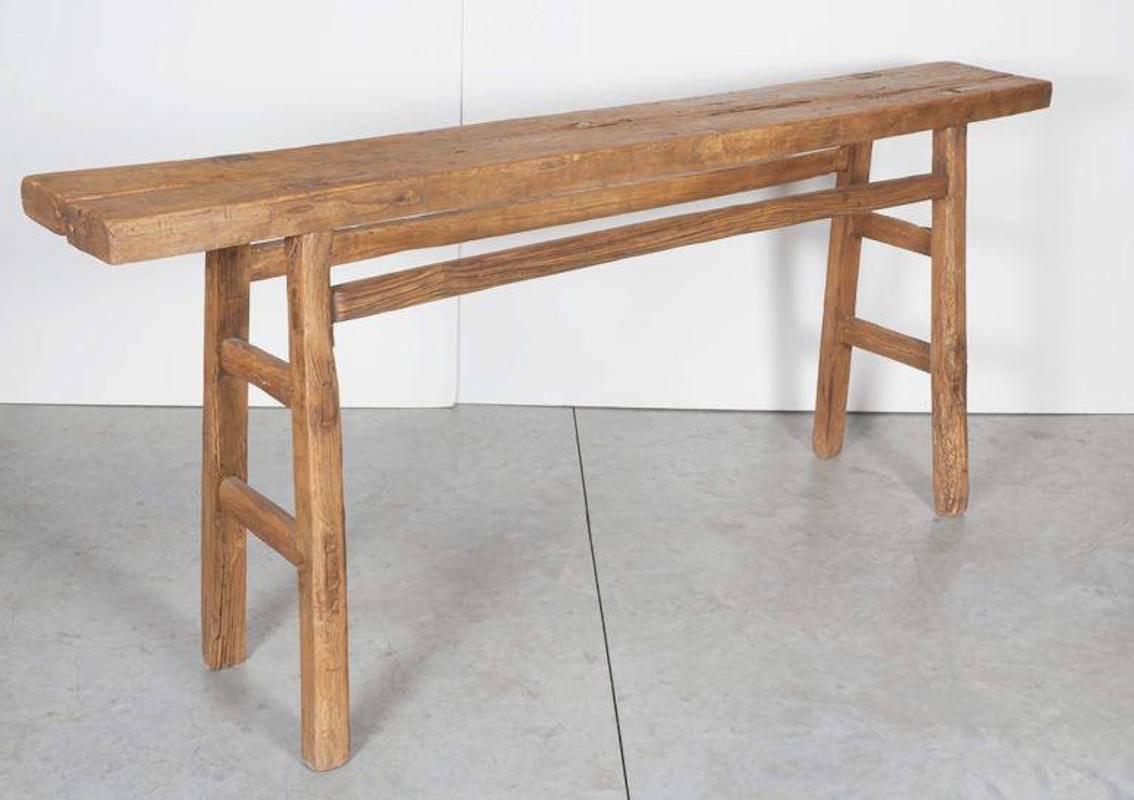 A nicely worn, narrow console table with simple, clean lines. Beautifully proportioned. From China, Shanxi Province, circa 1880.
T482.