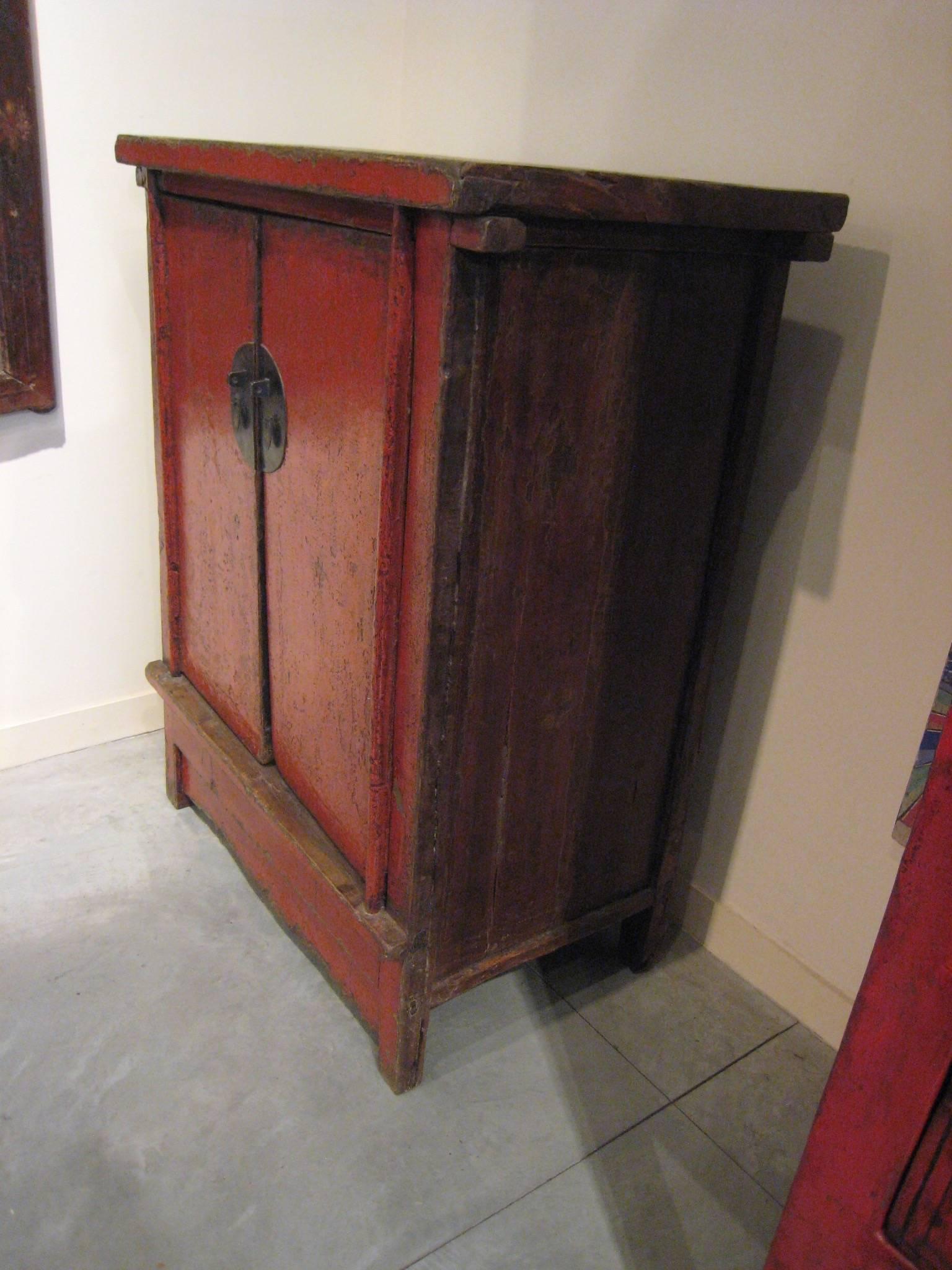 19th Century Antique Red Lacquer Cabinet